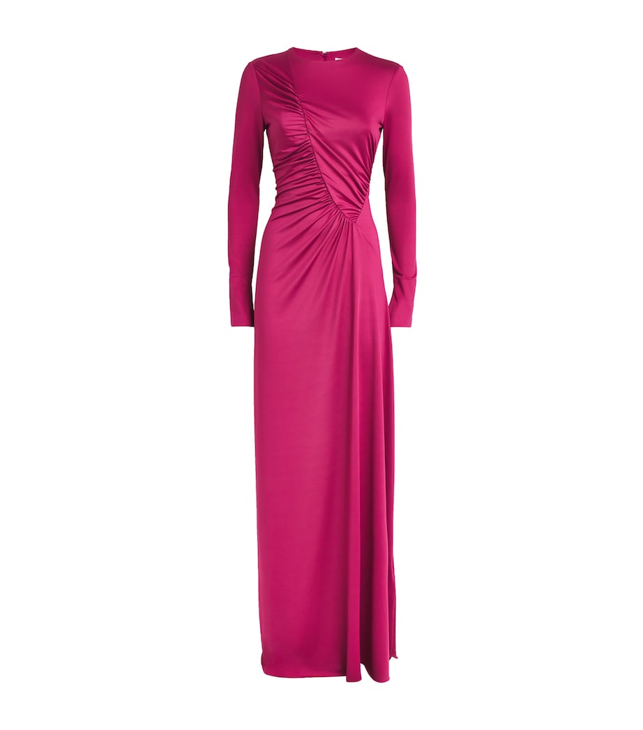 Long-Sleeve Ruched Maxi Dress CHERRY Image 1