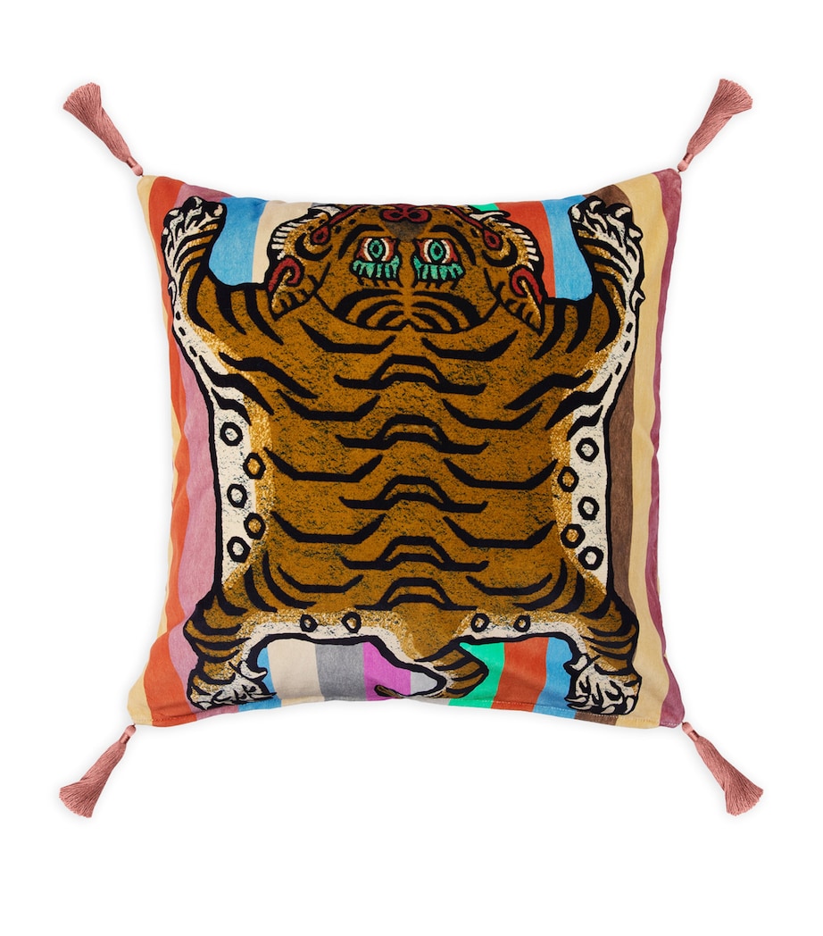 House Of Hackney Large Velvet Iridis Stripe Saber Tassel Cushion (60cm x 60cm) Prism Image 1