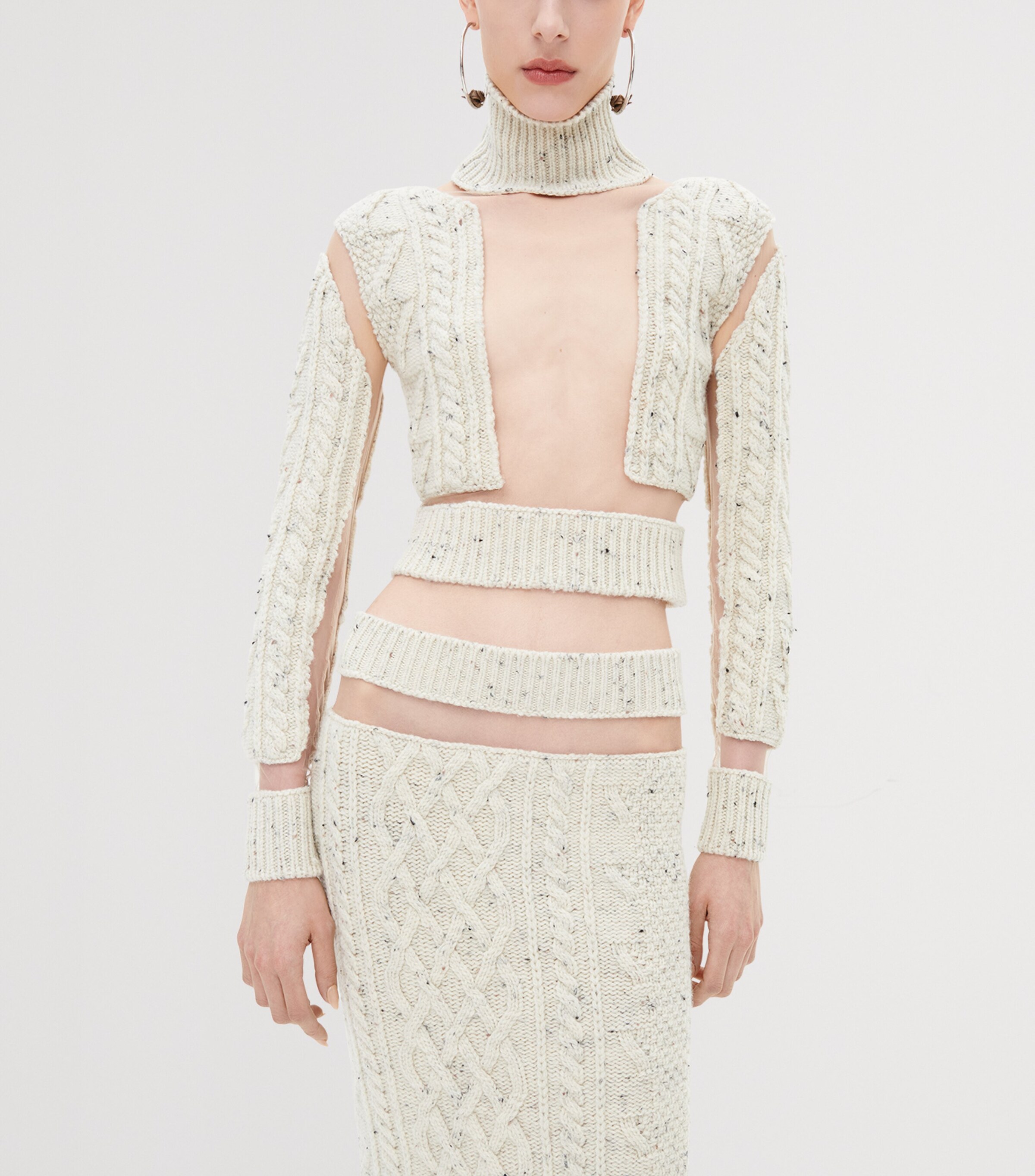 Schiaparelli Womens Wool Cable-Knit Midi Skirt Ecru Image 3