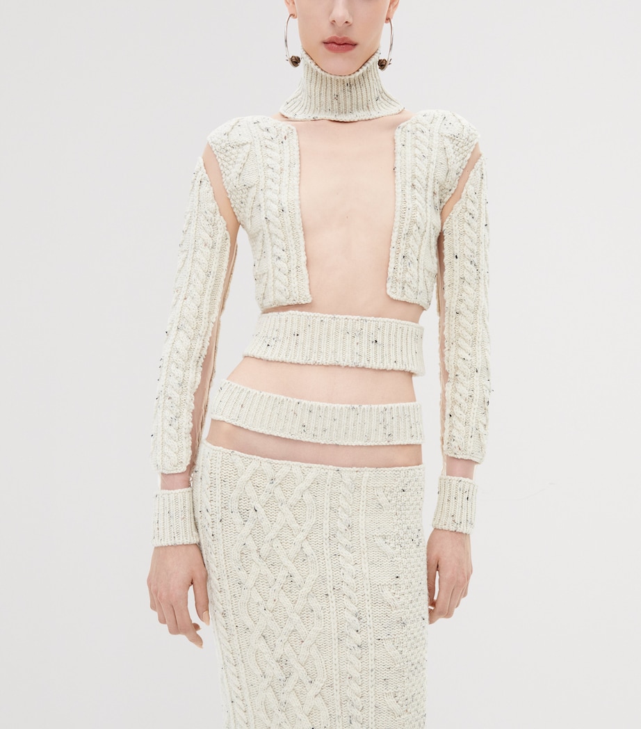 Schiaparelli Womens Wool Cable-Knit Midi Skirt Ecru Image 3