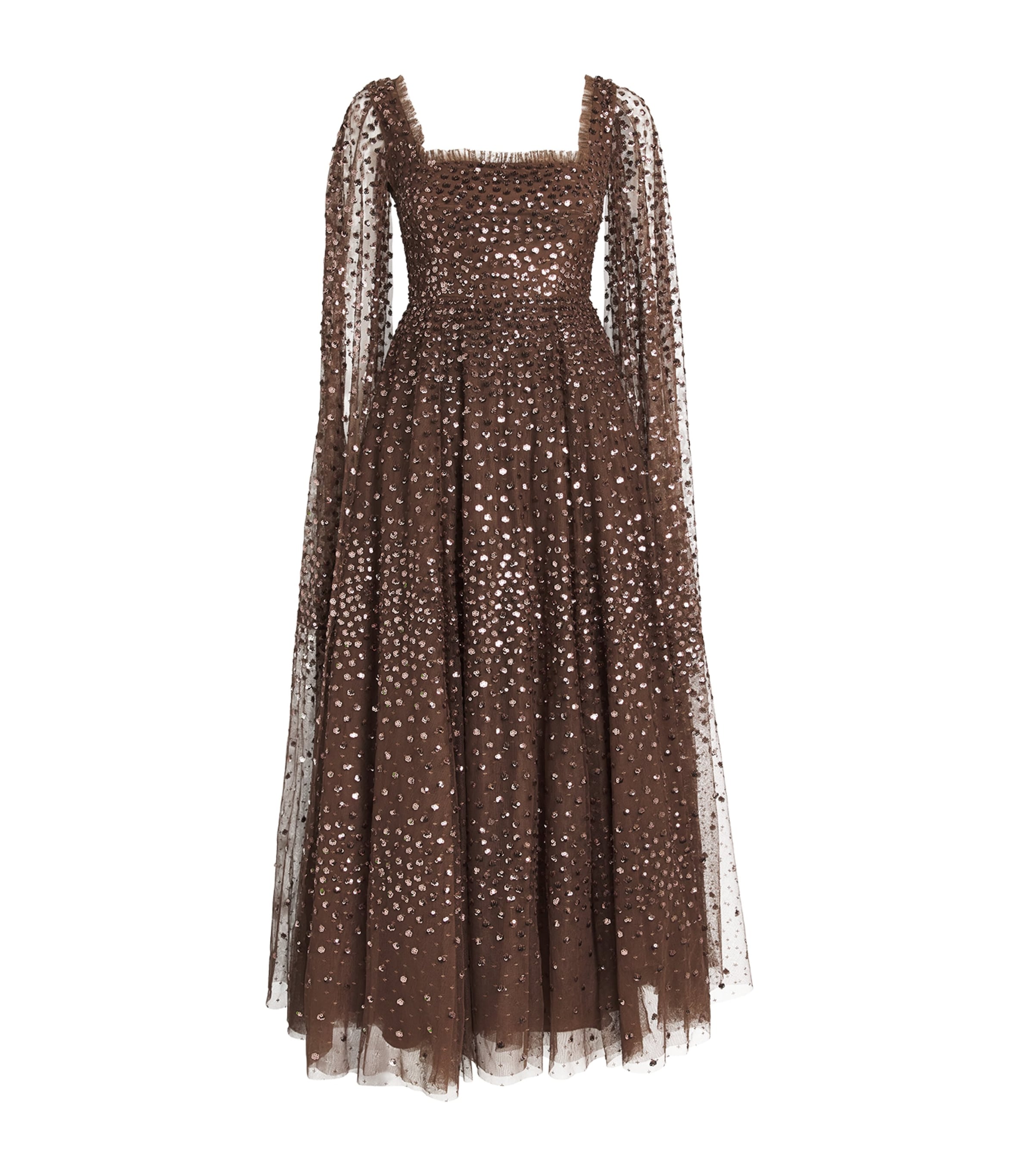 Needle & Thread Cape-Sleeve Scatter Dot Gown