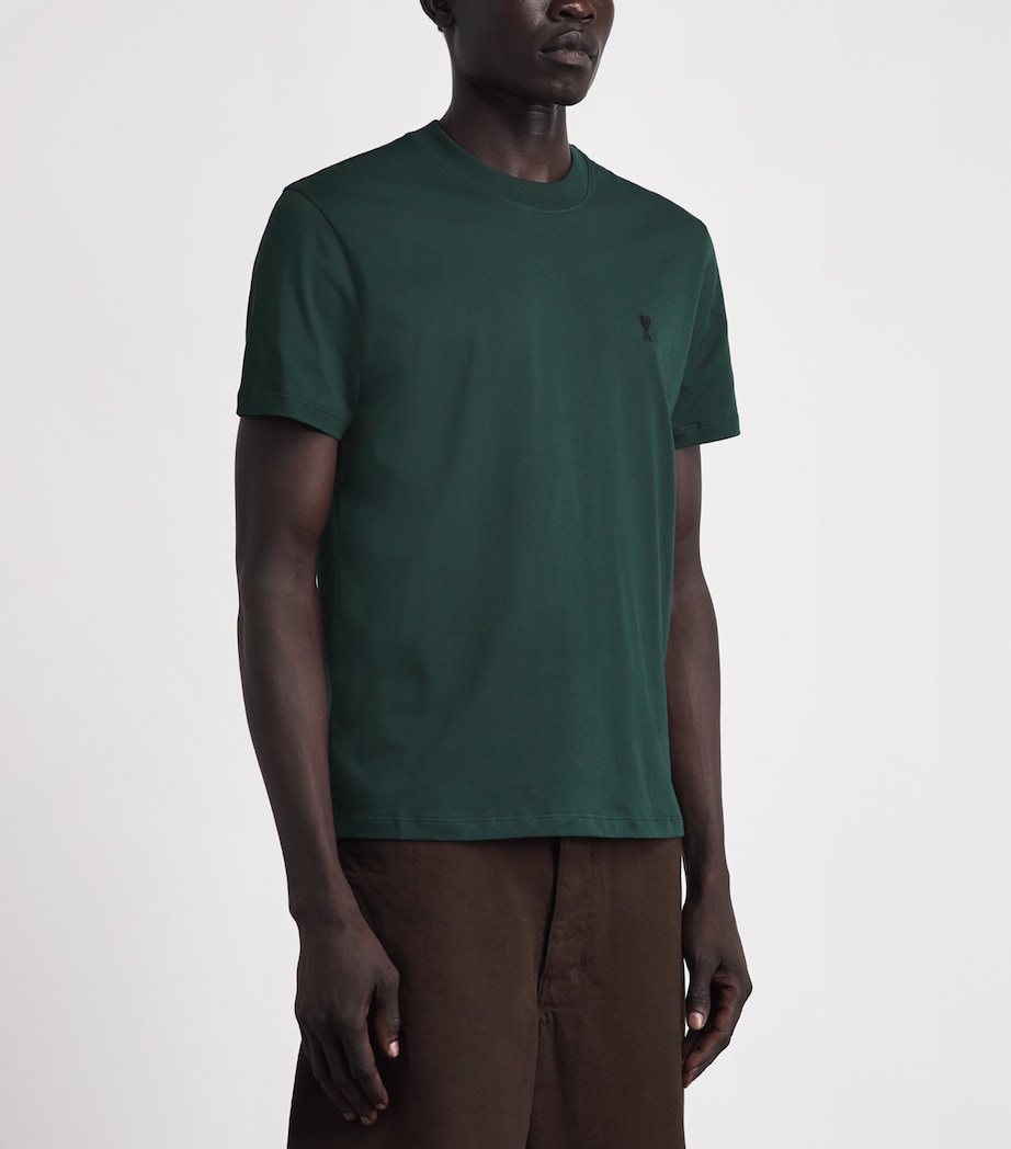 AMI Paris Mens Cotton Ami de Coeur T-Shirt Vert Btlle/noir Image 4
