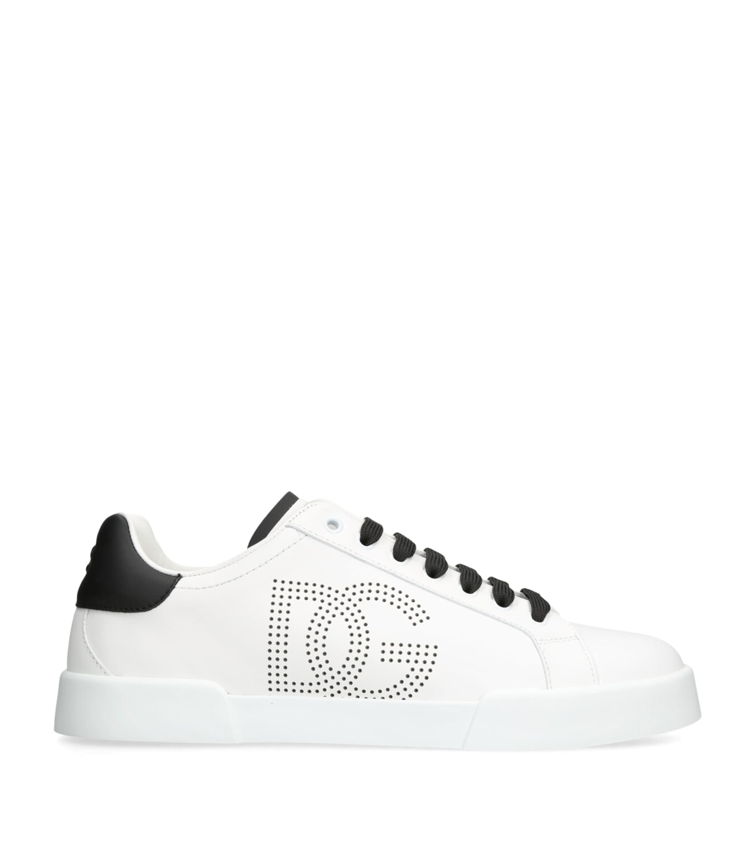 Dolce & Gabbana White And Black Leather Sneakers In White