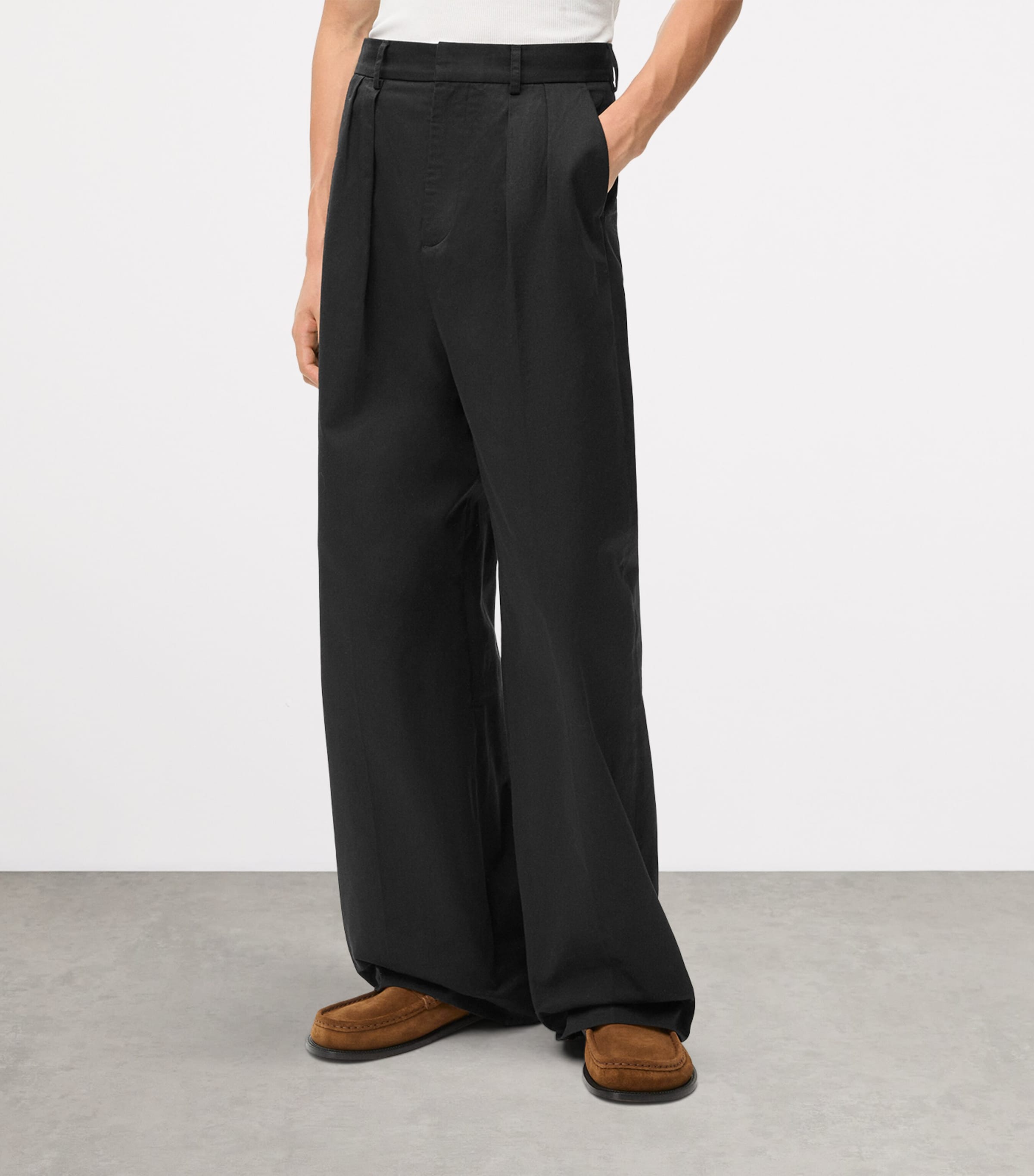 パンツ LOEWE Tailored Trousers Loewe Wide Leg Cropped Trousers Wool Black W Belt Size 36 FR