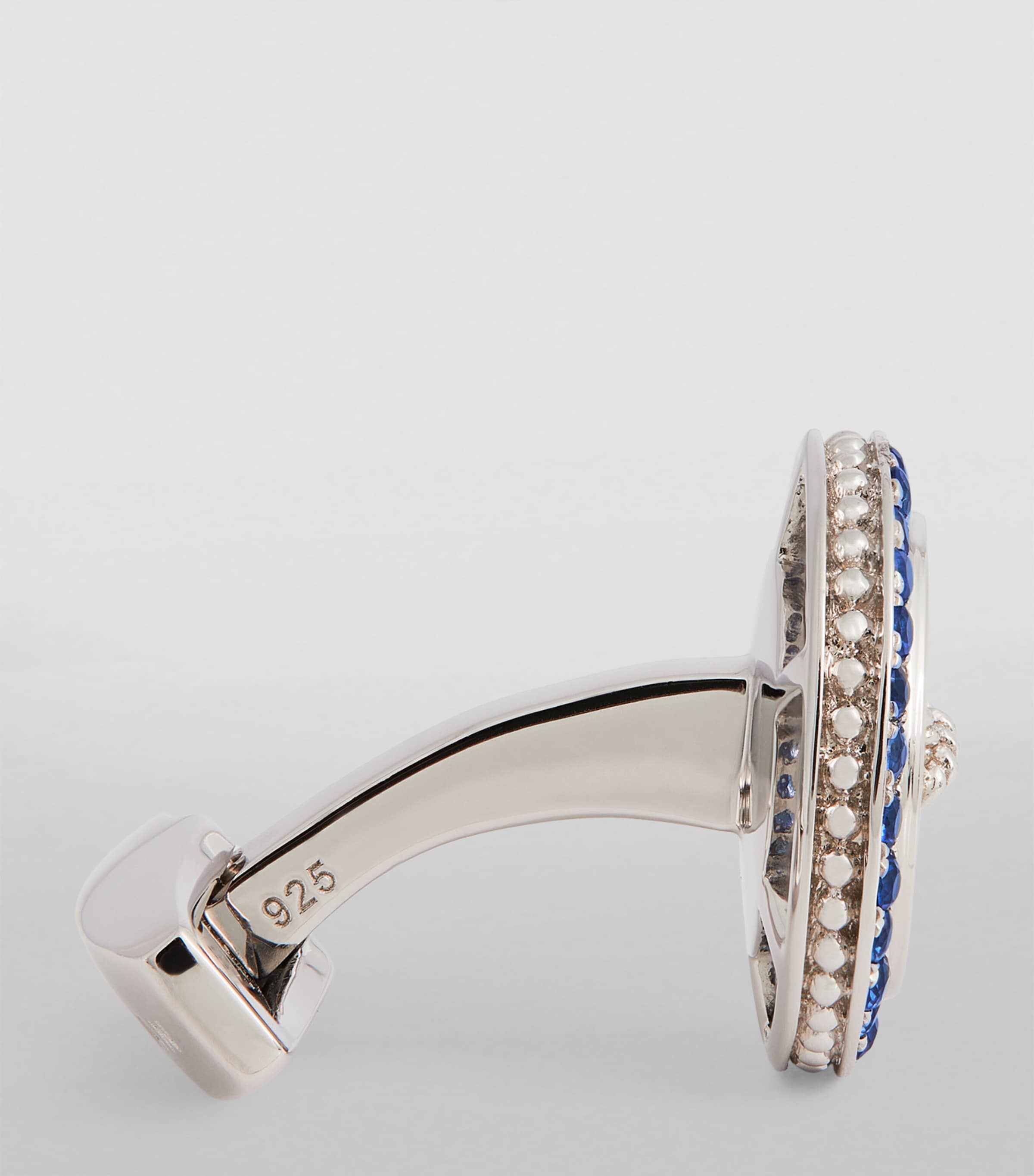 Stainless Steel and Sapphire Button Cufflinks SILVER/ BLUE Image 2