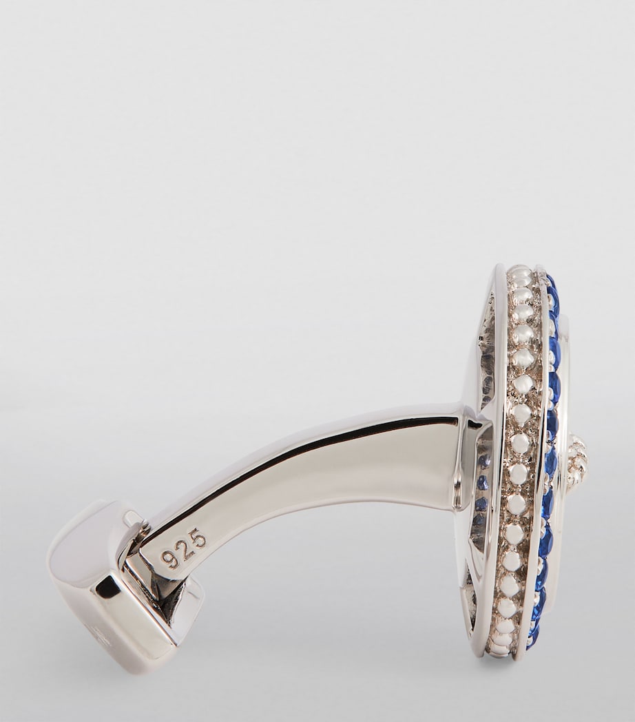 Stainless Steel and Sapphire Button Cufflinks SILVER/ BLUE Image 2