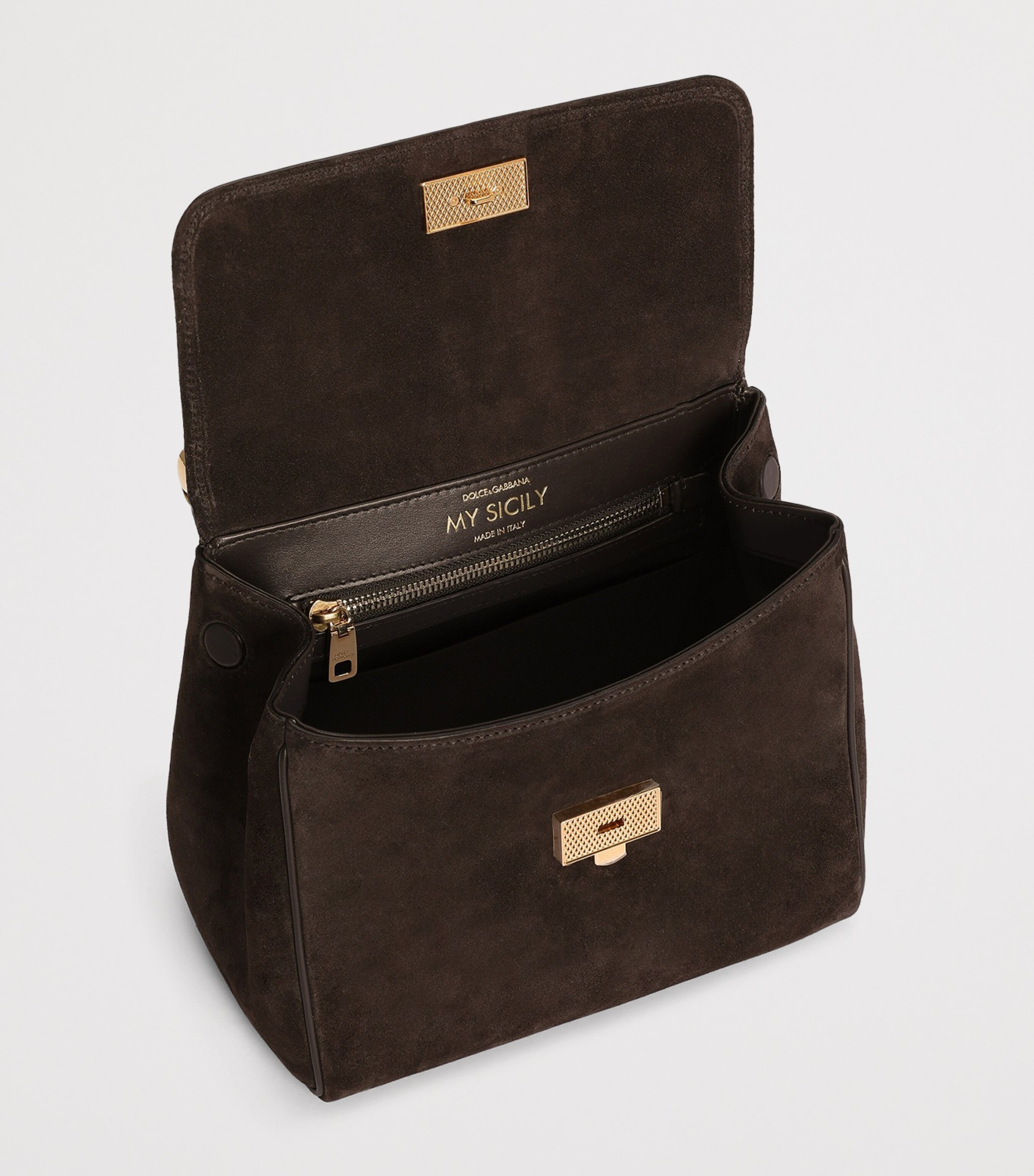 Dolce&Gabbana Suede My Sicily Top-Handle Bag Dark Brown/dar Image 4