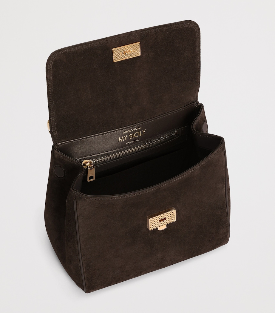 Dolce&Gabbana Suede My Sicily Top-Handle Bag Dark Brown/dar Image 4