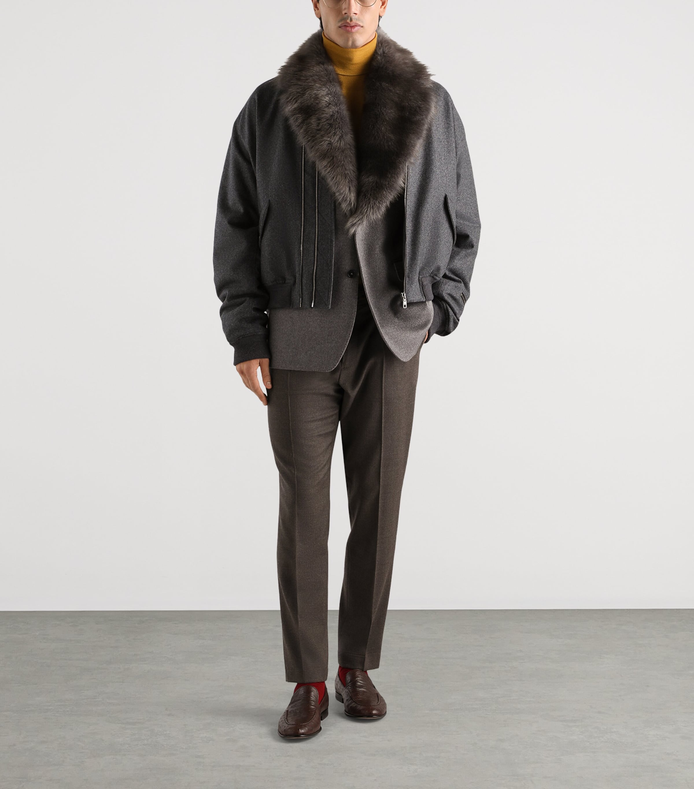 Dolce&Gabbana Mens Virgin Wool Bomber Jacket Melange Grey Image 2