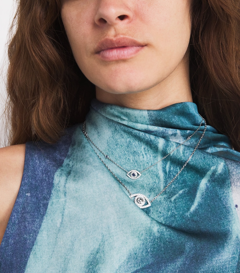 White Gold, Diamond and Sapphire Mini Evil Eye Necklace WHITE GOLD Image 4