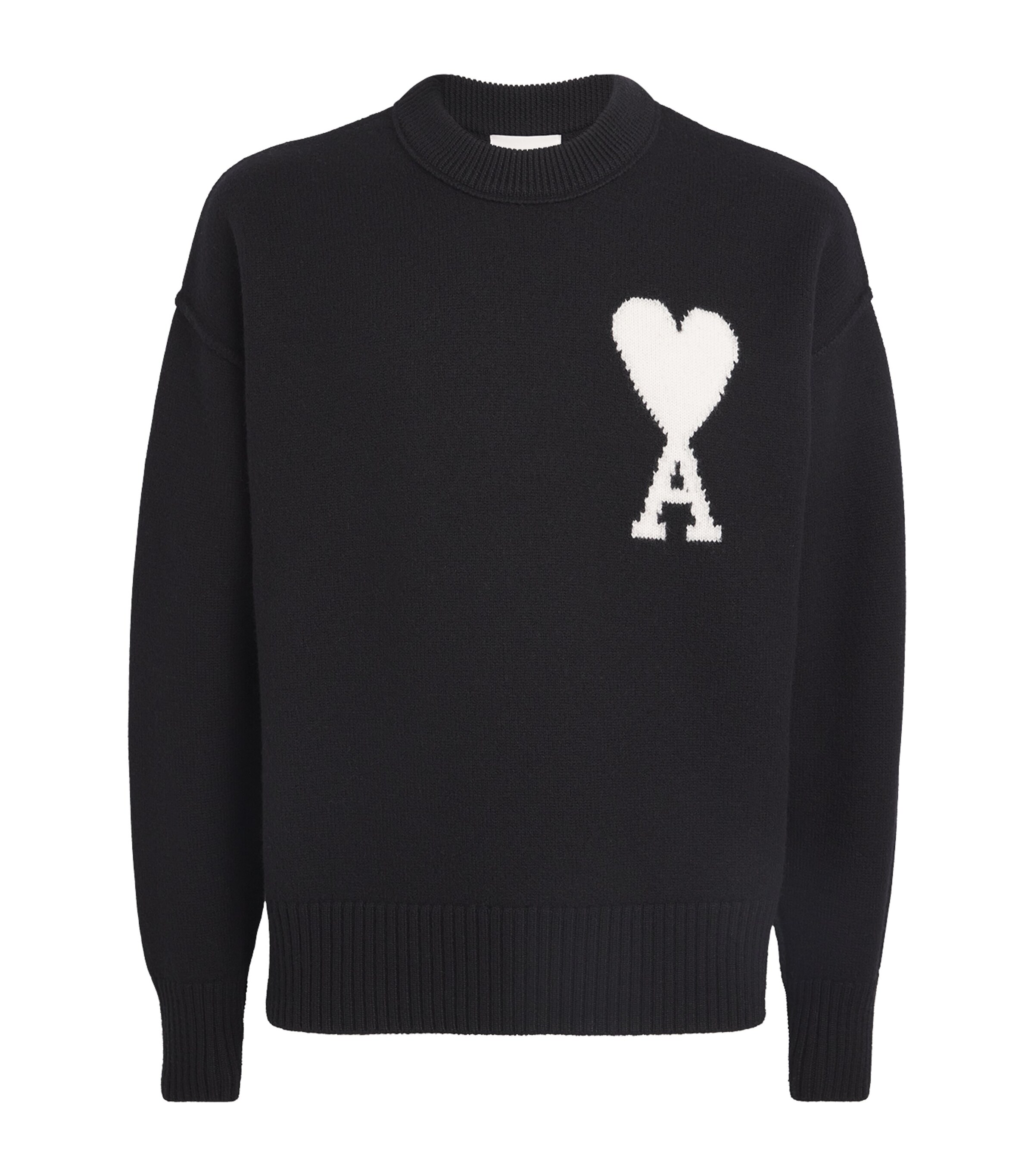 AMI Paris Black Virgin Wool Logo Sweater | Harrods US