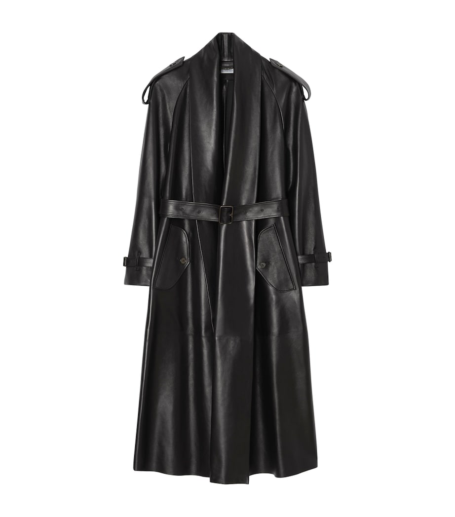 Burberry Womens Leather Wrap Trench Coat Black Image 1
