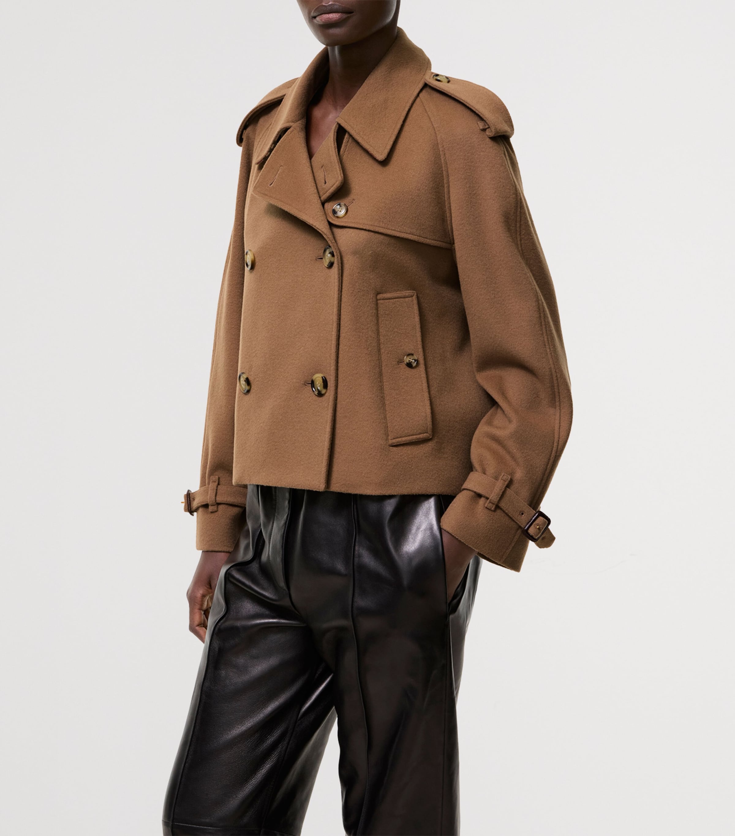 Burberry Womens Cashmere Mayfair Cropped Trench Jacket Camel Image 3