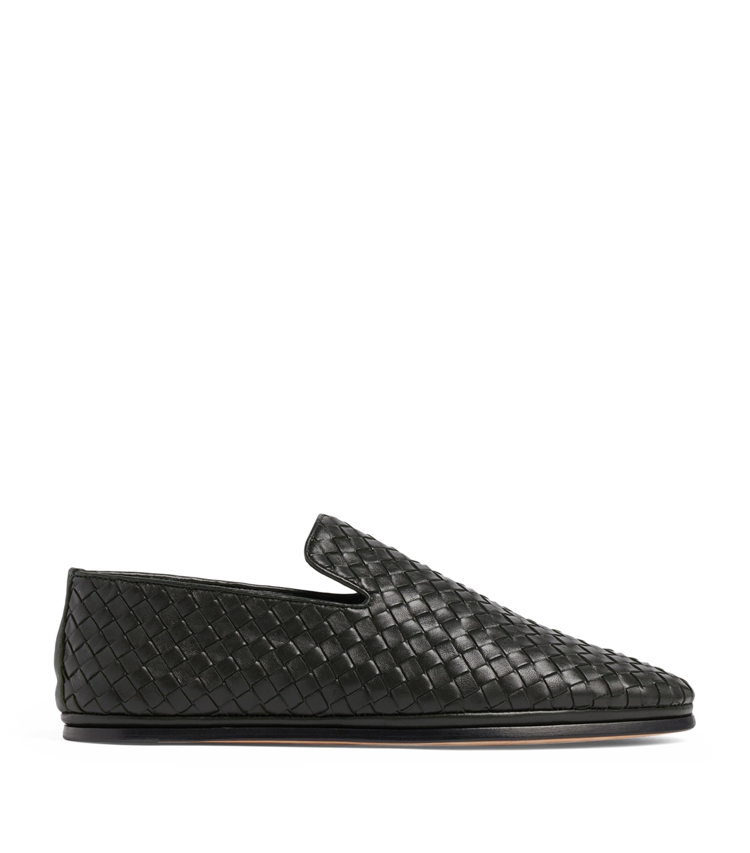 Shop Bottega Veneta Leather Intrecciato Loafers In Black