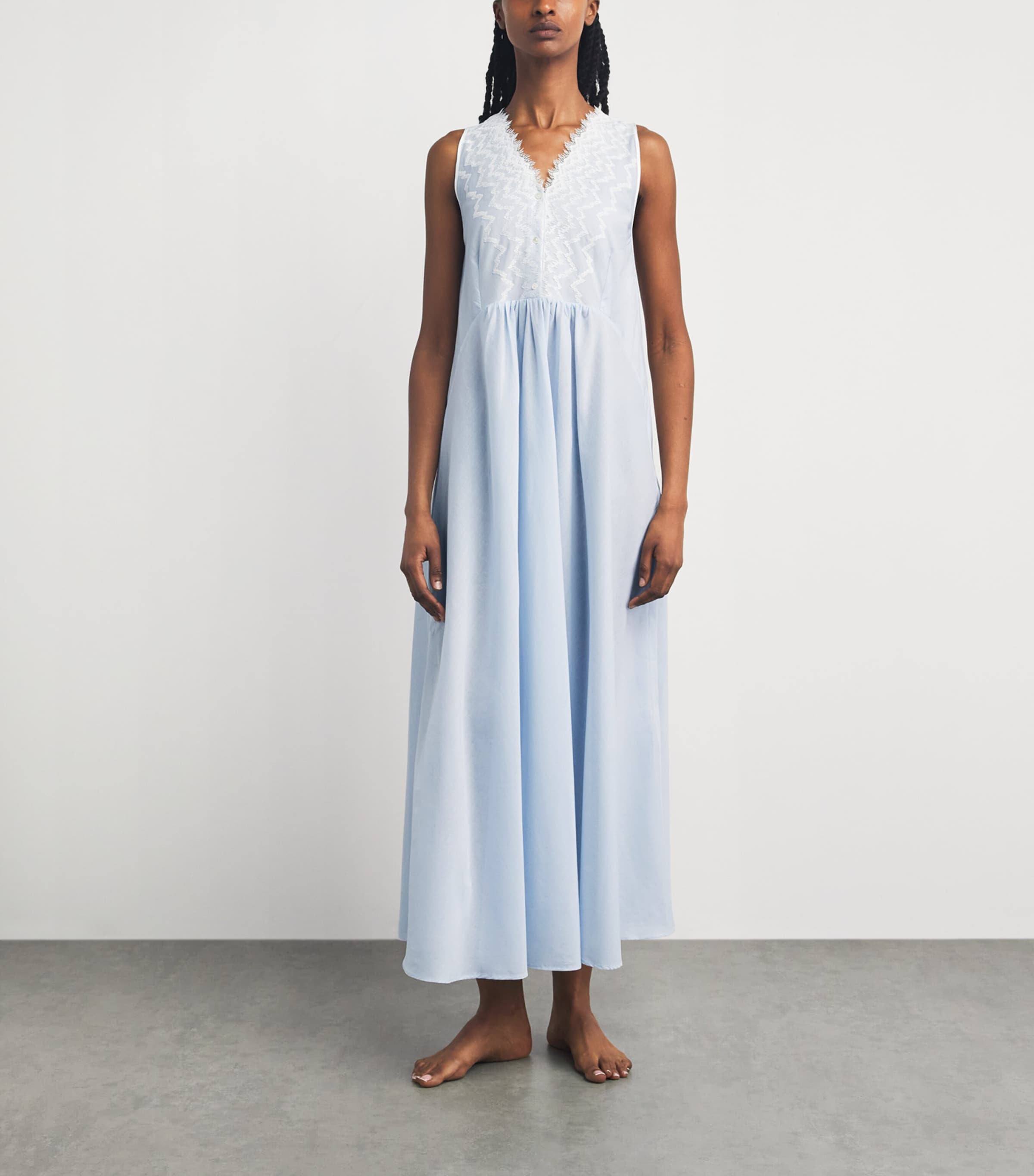 Bocan Womens Cotton Lace-Trim Yasmine Nightdress Baby Blue Image 2