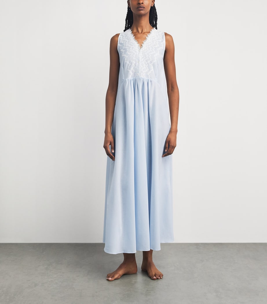 Bocan Womens Cotton Lace-Trim Yasmine Nightdress Baby Blue Image 2