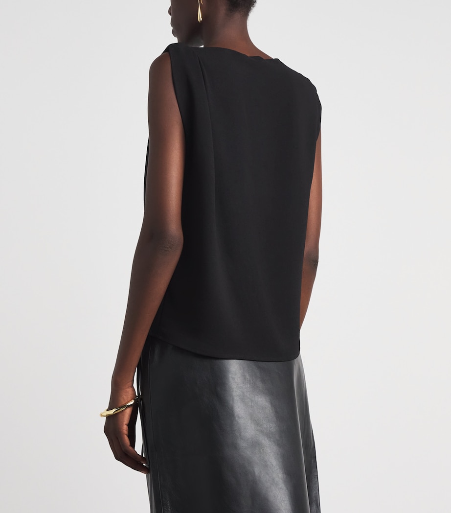 Vince Womens Crepe Draped-Shoulder Top Black Image 5