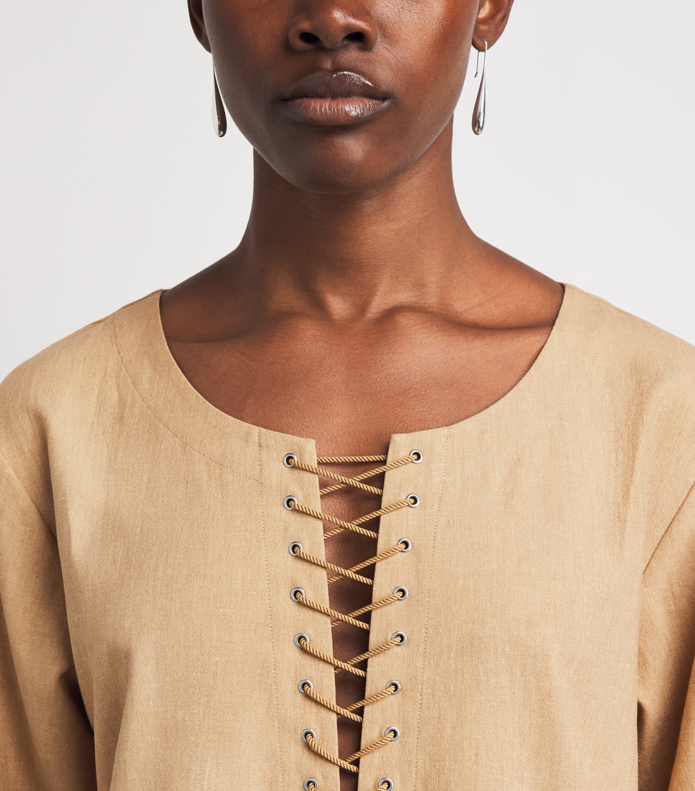 Tory Burch Womens Linen-Blend Kaftan Sand Image 3
