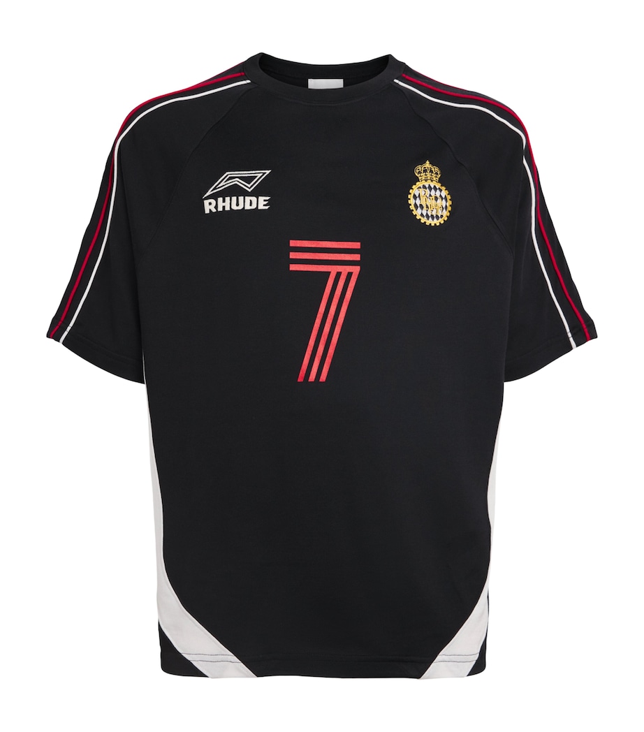 Rhude Mens Football Crest T-Shirt Blk/wht/red Image 1