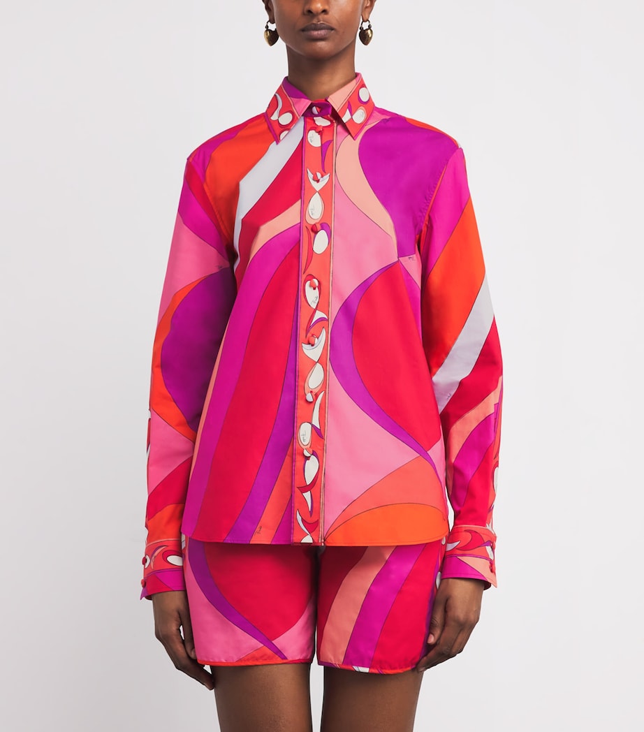 Cotton Marmo Print Shirt 017 CORALLO/FUXIA Image 3