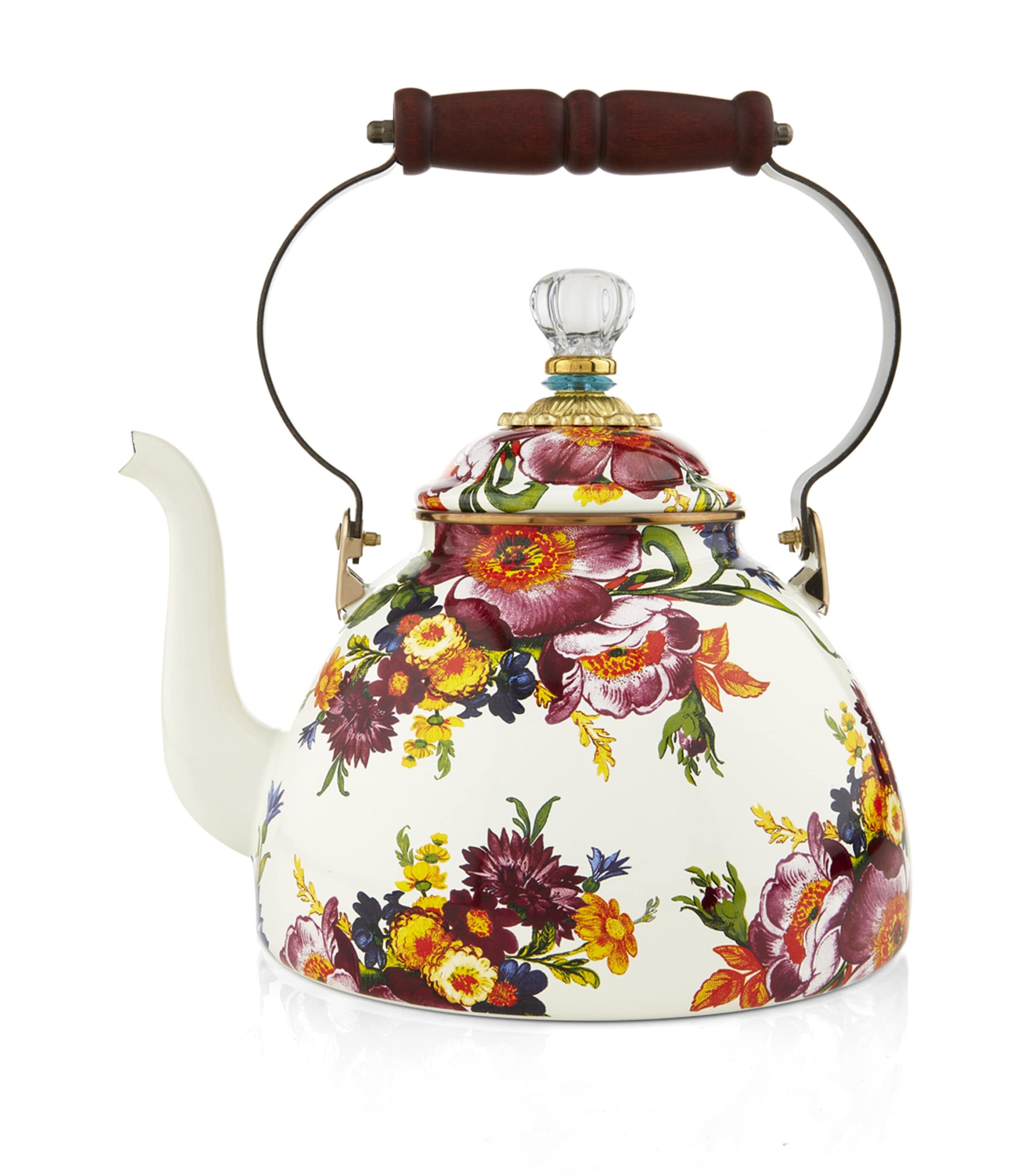 Shop Mackenzie-childs Flower Market Enamel Tea Kettle In White