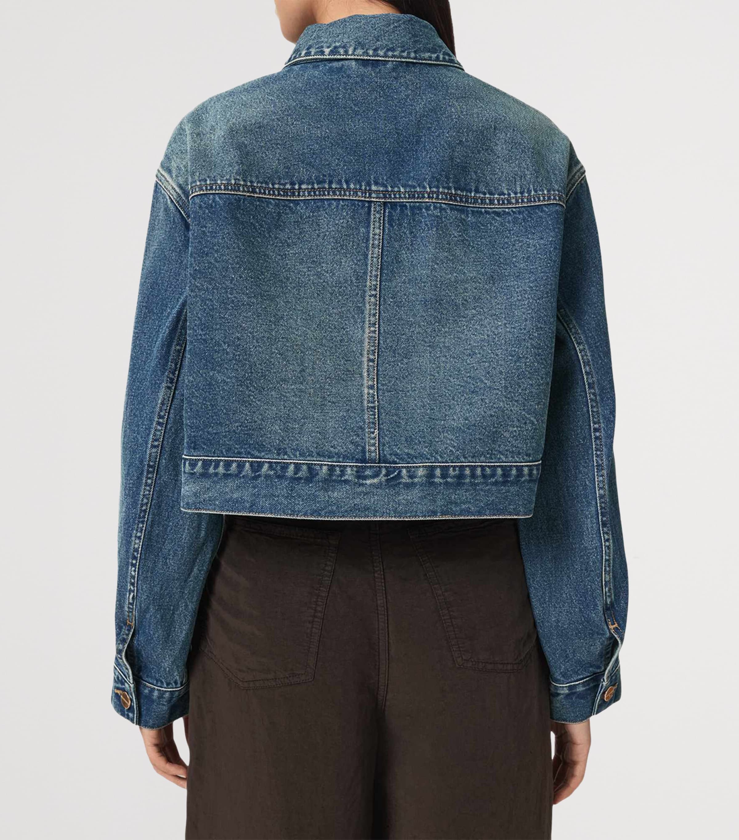 AllSaints Womens Blink Cropped Denim Jacket Tinted Indigo Image 4