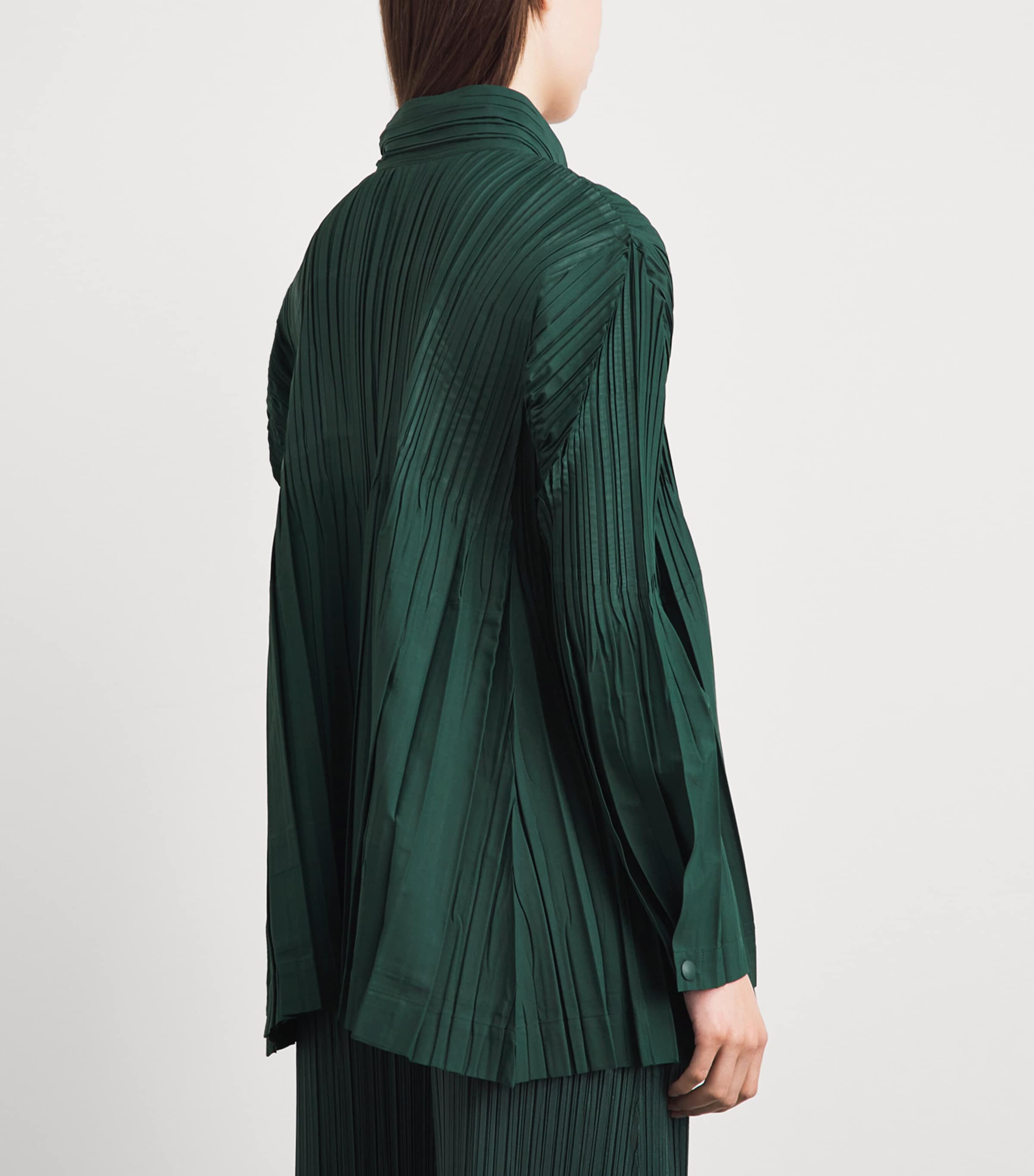 Pleats Please Issey Miyake Womens Pleated Float Coat Dark Green Image 5