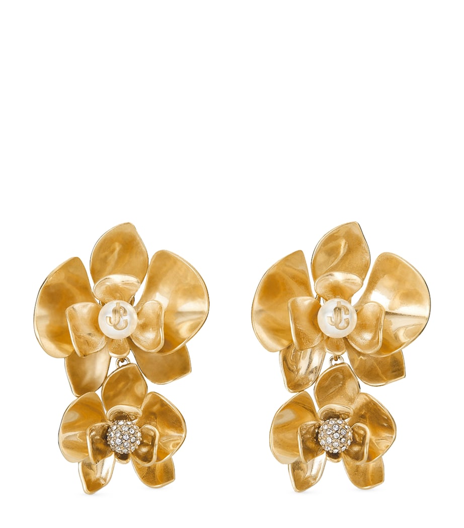 Embellished Petal Double Earrings GOLD/WHITE/CRYSTAL Image 1