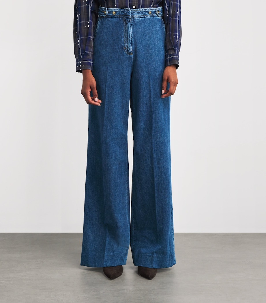 Button-Waist Wide-Leg Jeans BLUE JEAN Image 3