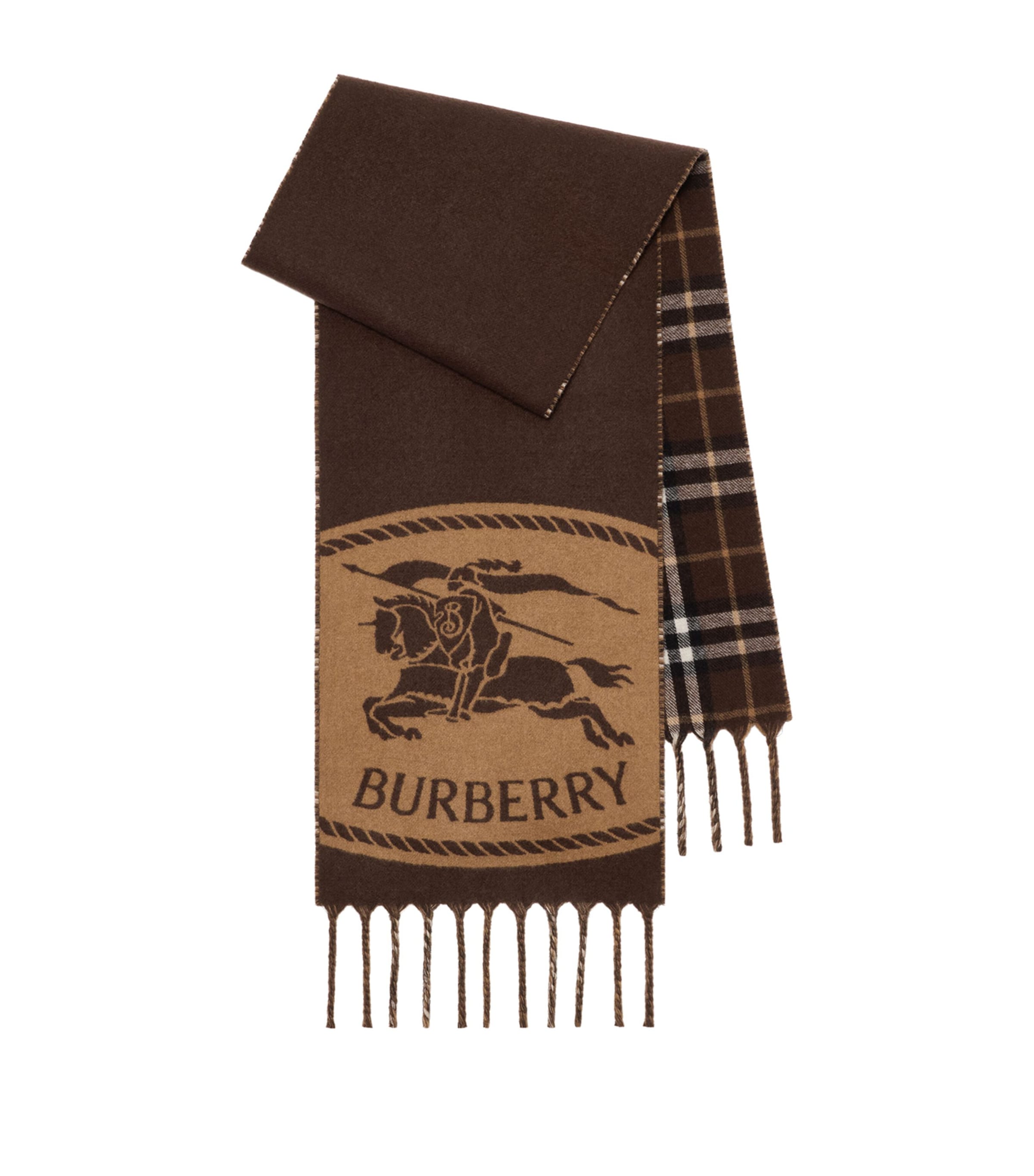 Cashmere Reversible Check EKD Scarf TREACLE BROWN Image 1