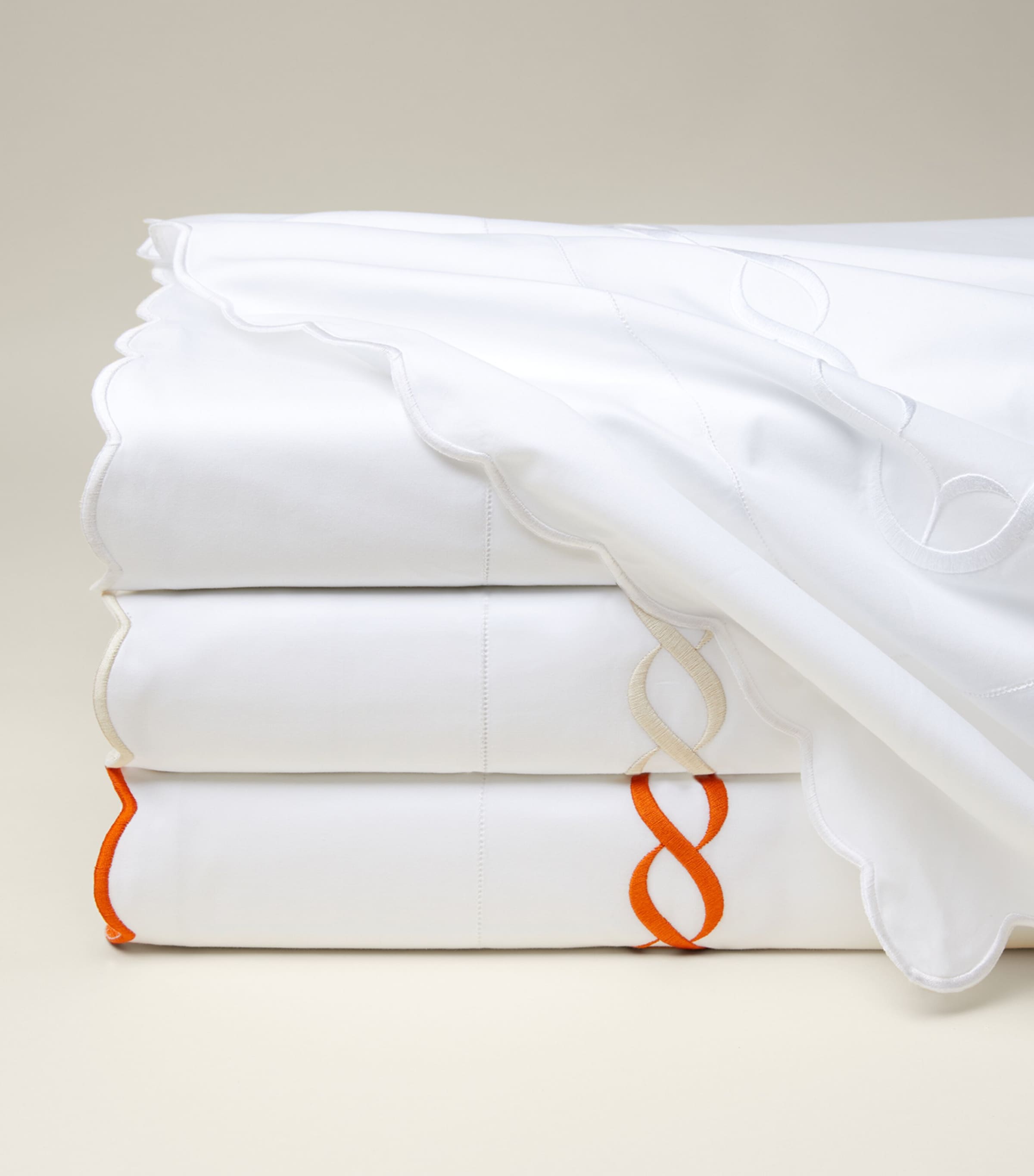 Pratesi Treccia King Flat Sheet (275cm x 275cm) White/orange Image 2