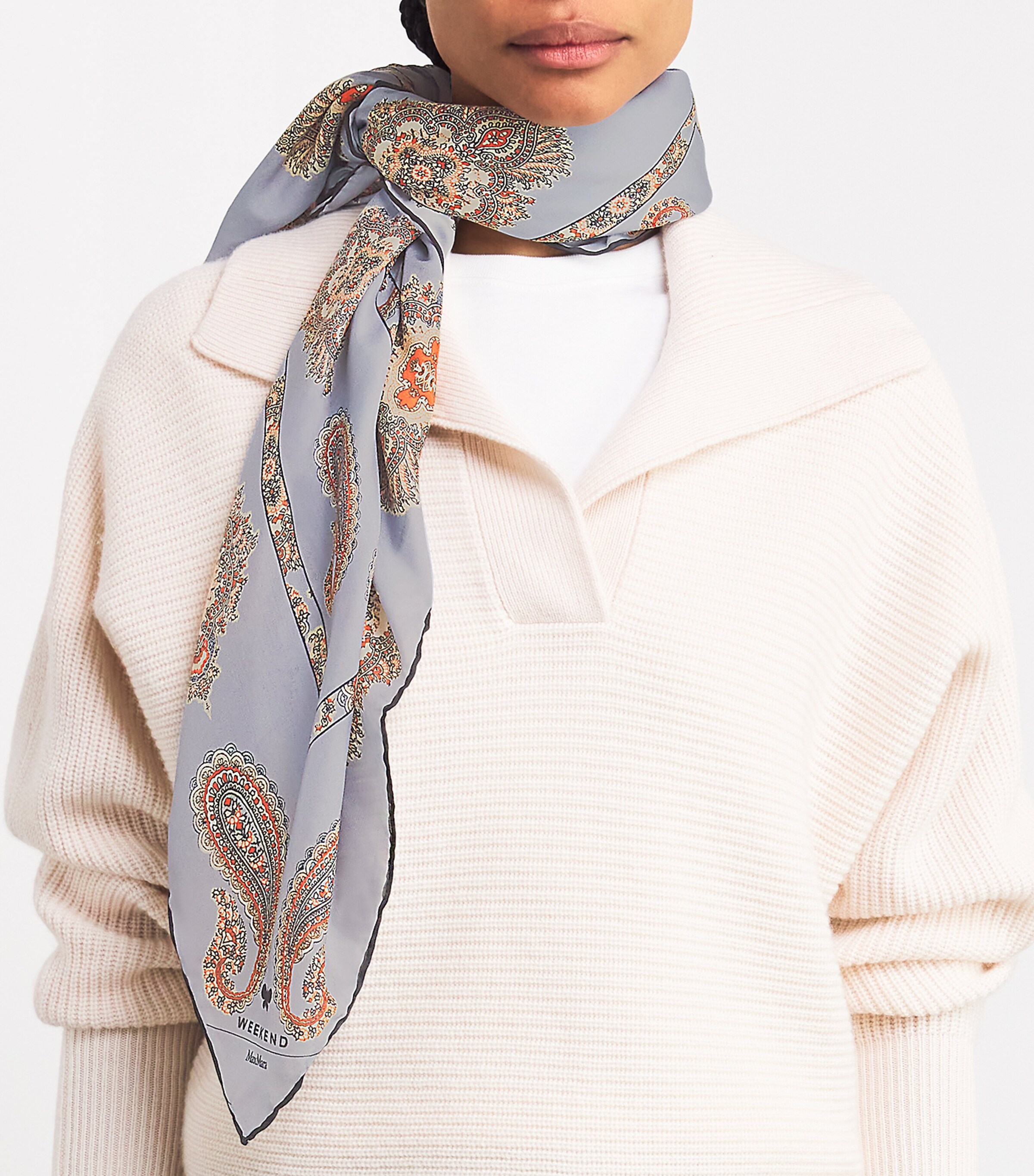 Modal-Silk Paisley Stole Scarf GOLD Image 4