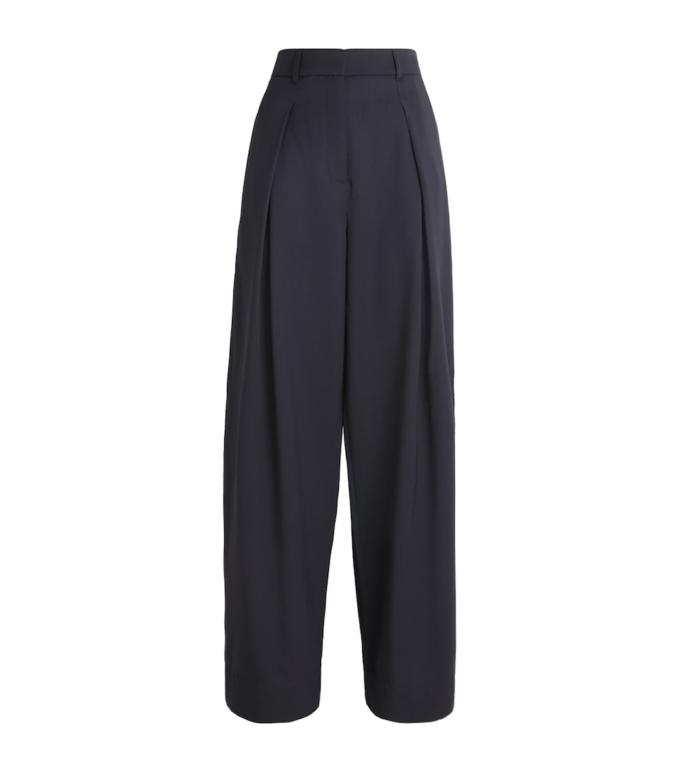 ME+EM Wool Pleated Tapered Trousers Navy