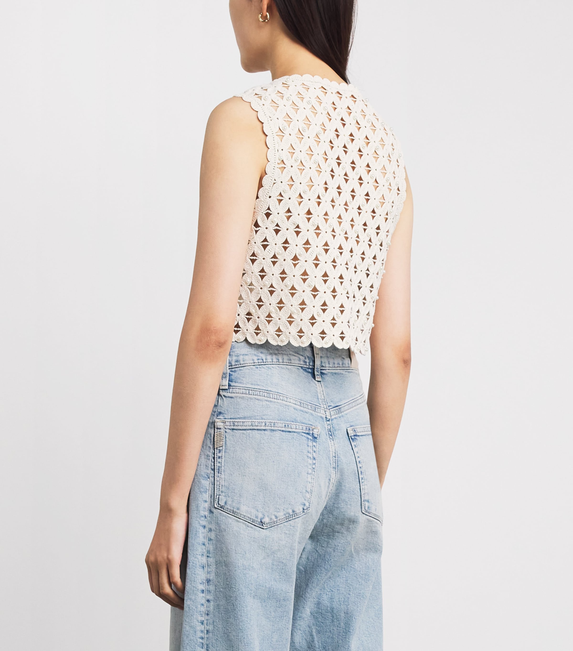 Sandro Paris Womens Crochet Embellished Top Ecru Image 5