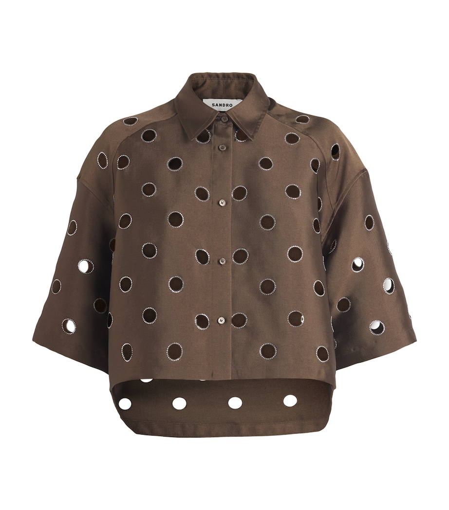 Sandro Paris Womens Rhinestone Cropped Shirt Brown Image 1