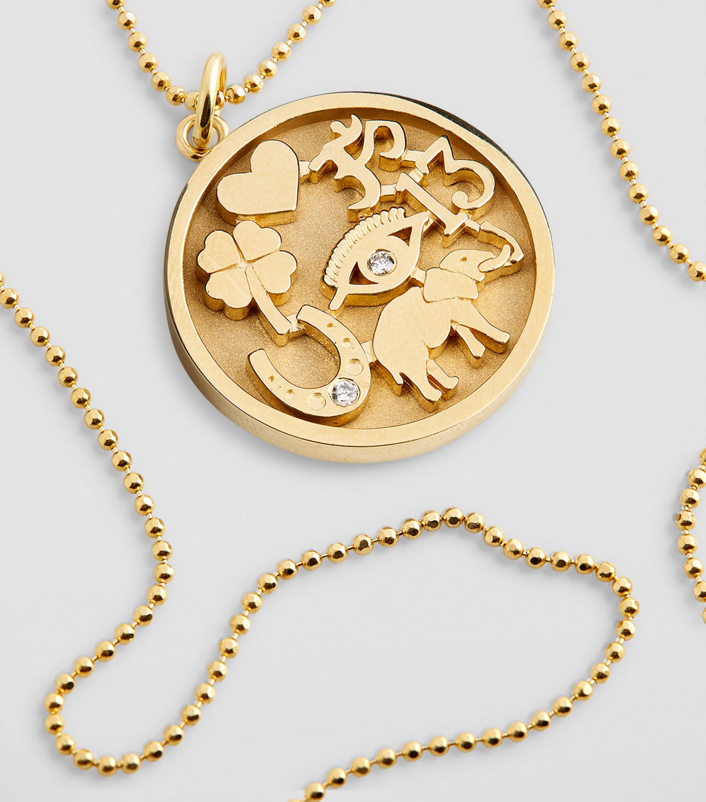 Jennifer Meyer Yellow Gold and Diamond Good Luck Necklace Harrods US