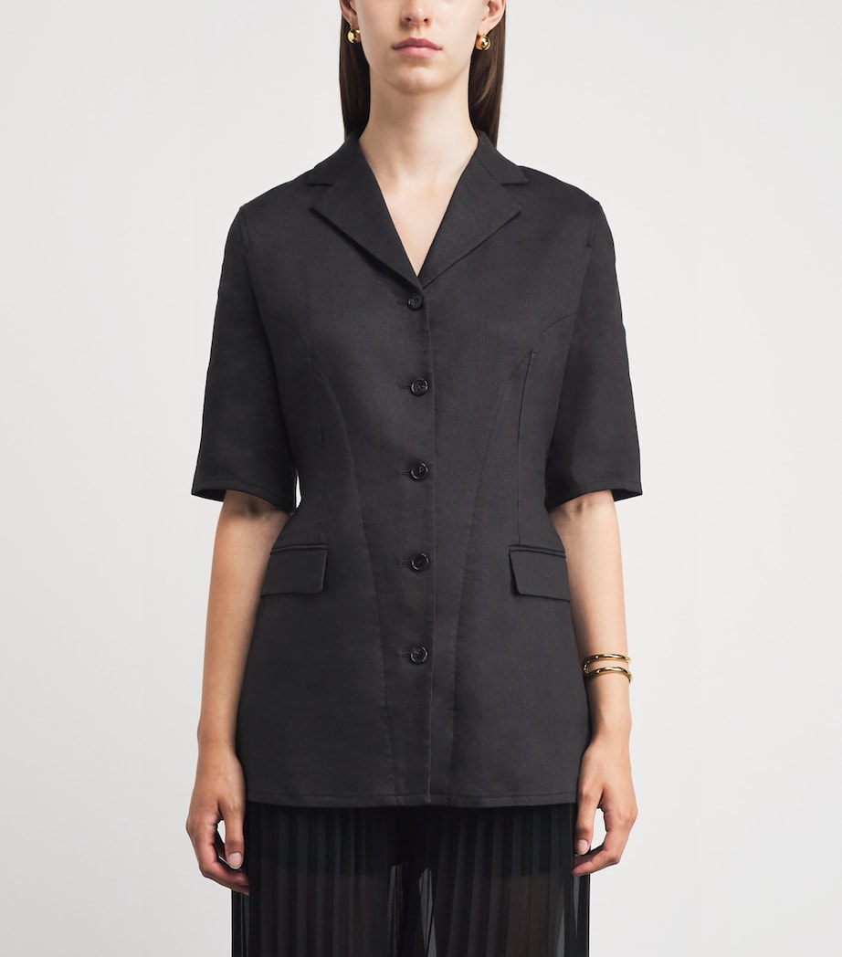 Theory Womens Linen-Blend Blazer Black Image 4