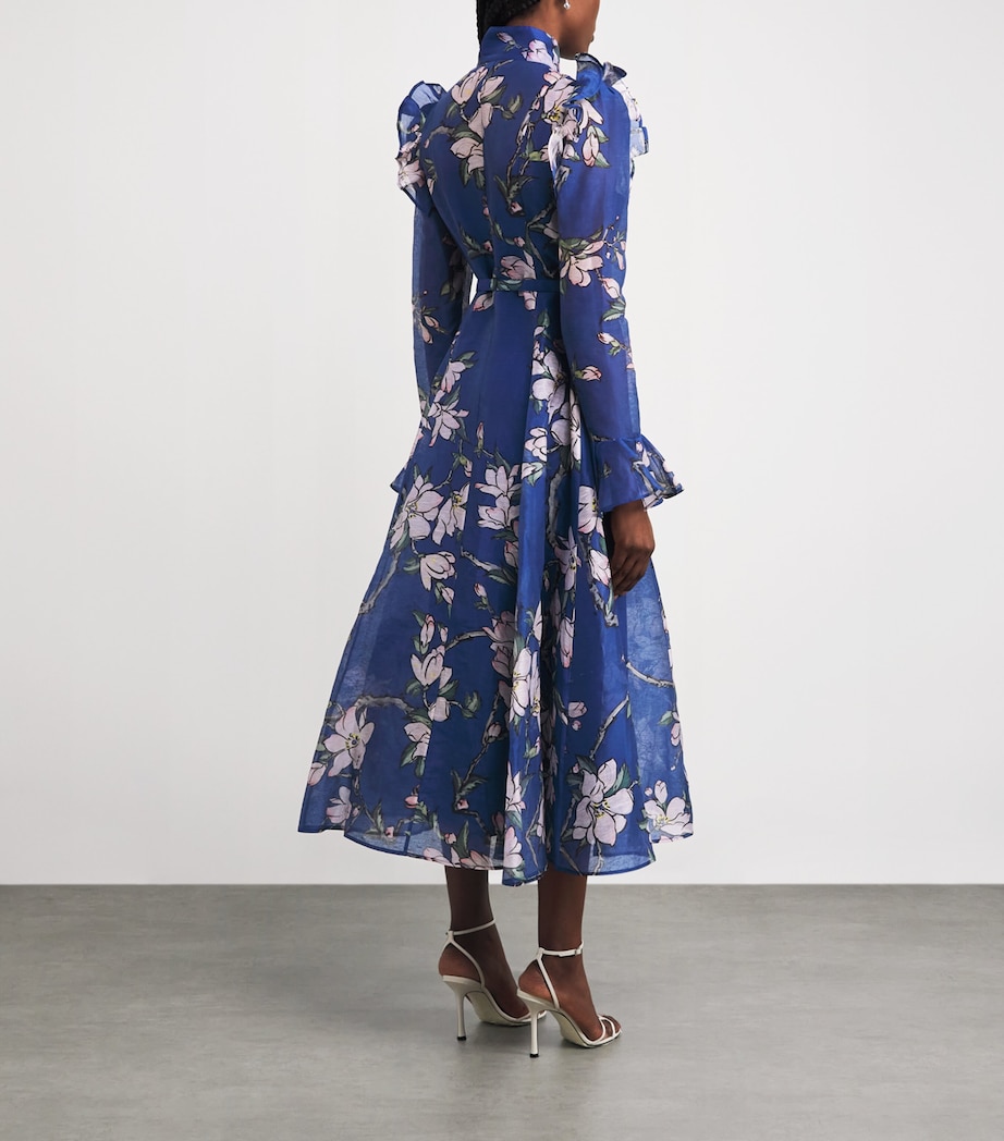 Linen-Blend Floral Katrina Midi Dress MDNGHT MAGNOLIA PRNT Image 3