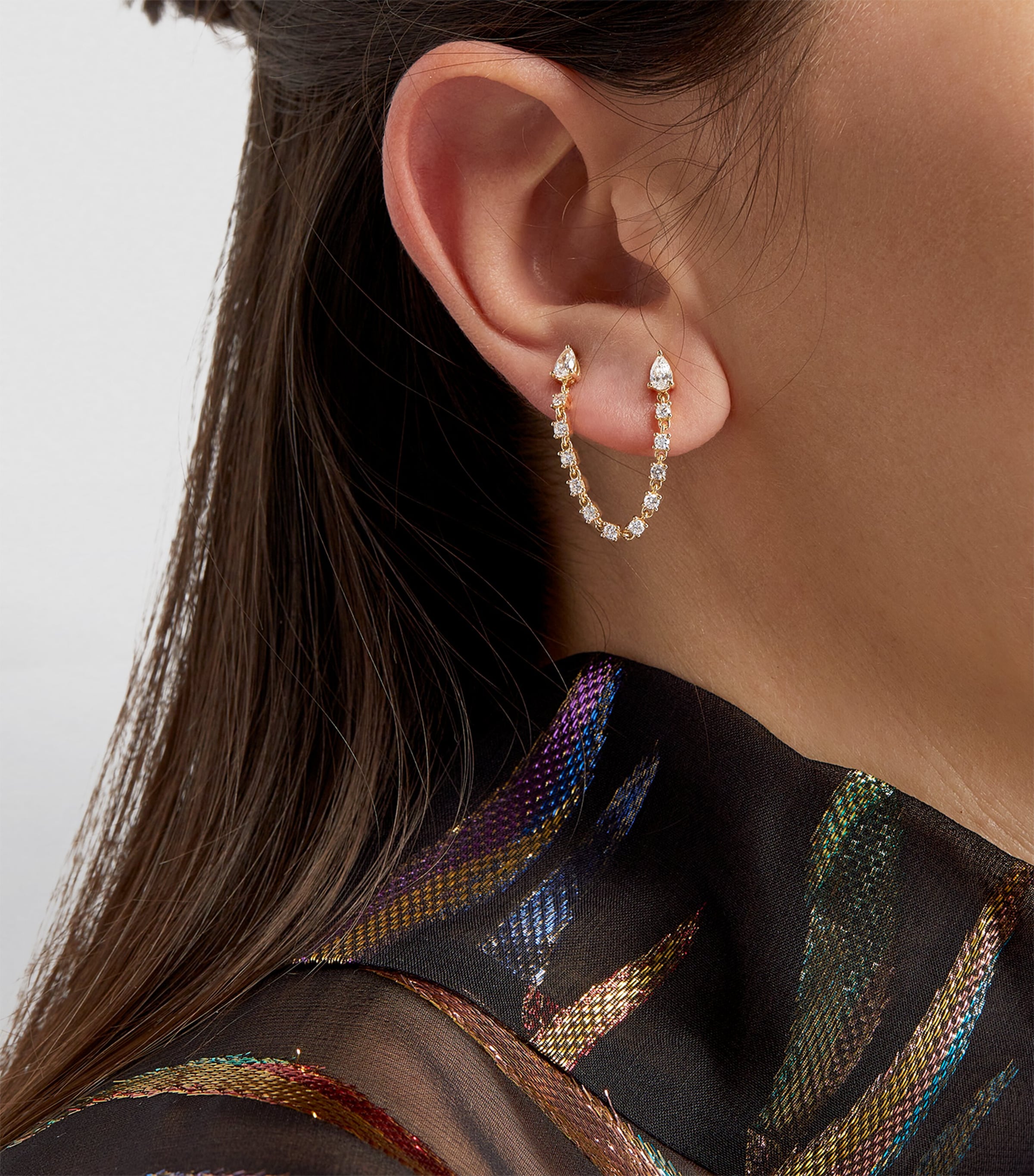 Yellow Gold and Diamond Double-Pierced Loop Single Earring YELLOW GOLD Image 4