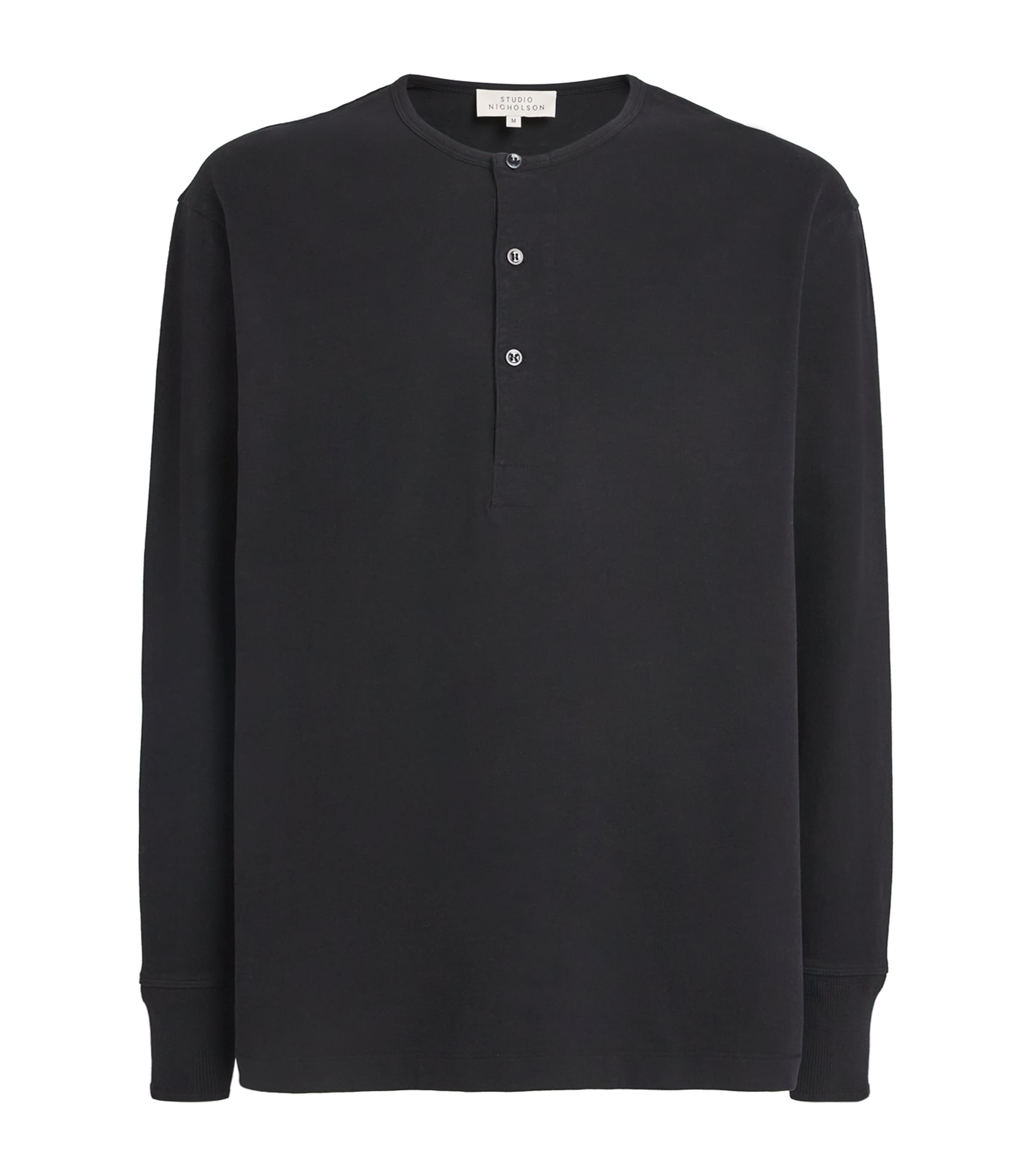 Cotton Henley T-Shirt BLACK Image 1