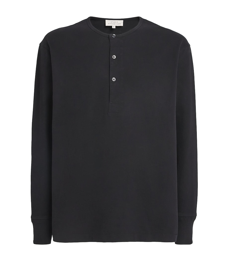 Cotton Henley T-Shirt BLACK Image 1