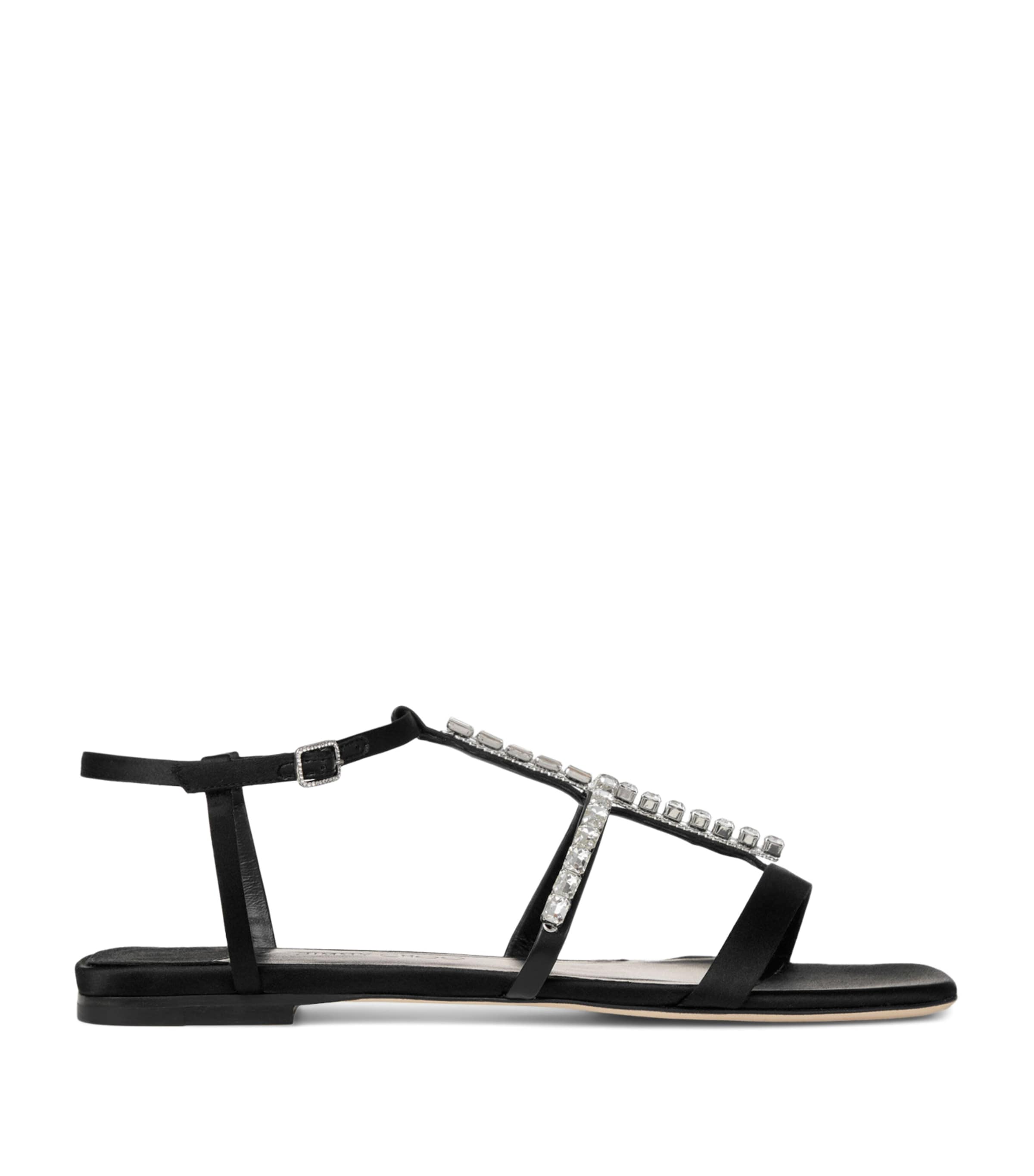 Jimmy Choo Embellished T-bar Heel Strap Sandals In Black