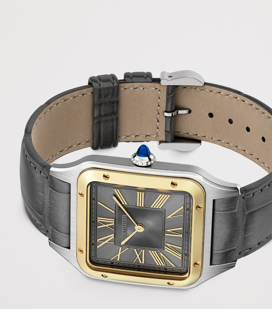 Cartier Large Stainless Steel and Yellow Gold Santos-Dumont Watch 31.4mm Grey Satin Image 5