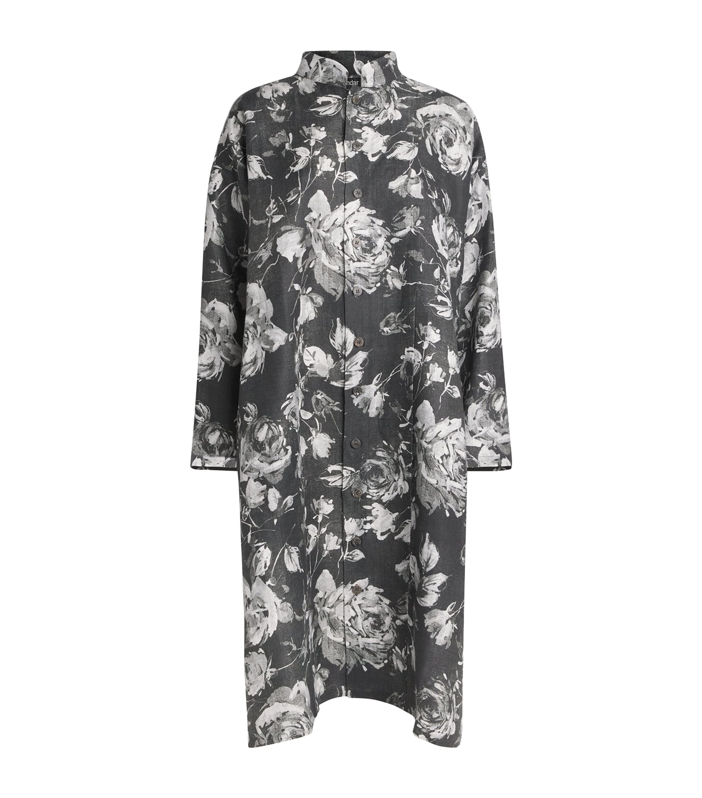 Eskandar Womens Linen A-Line Panelled Jacket Mnochrom Image 1