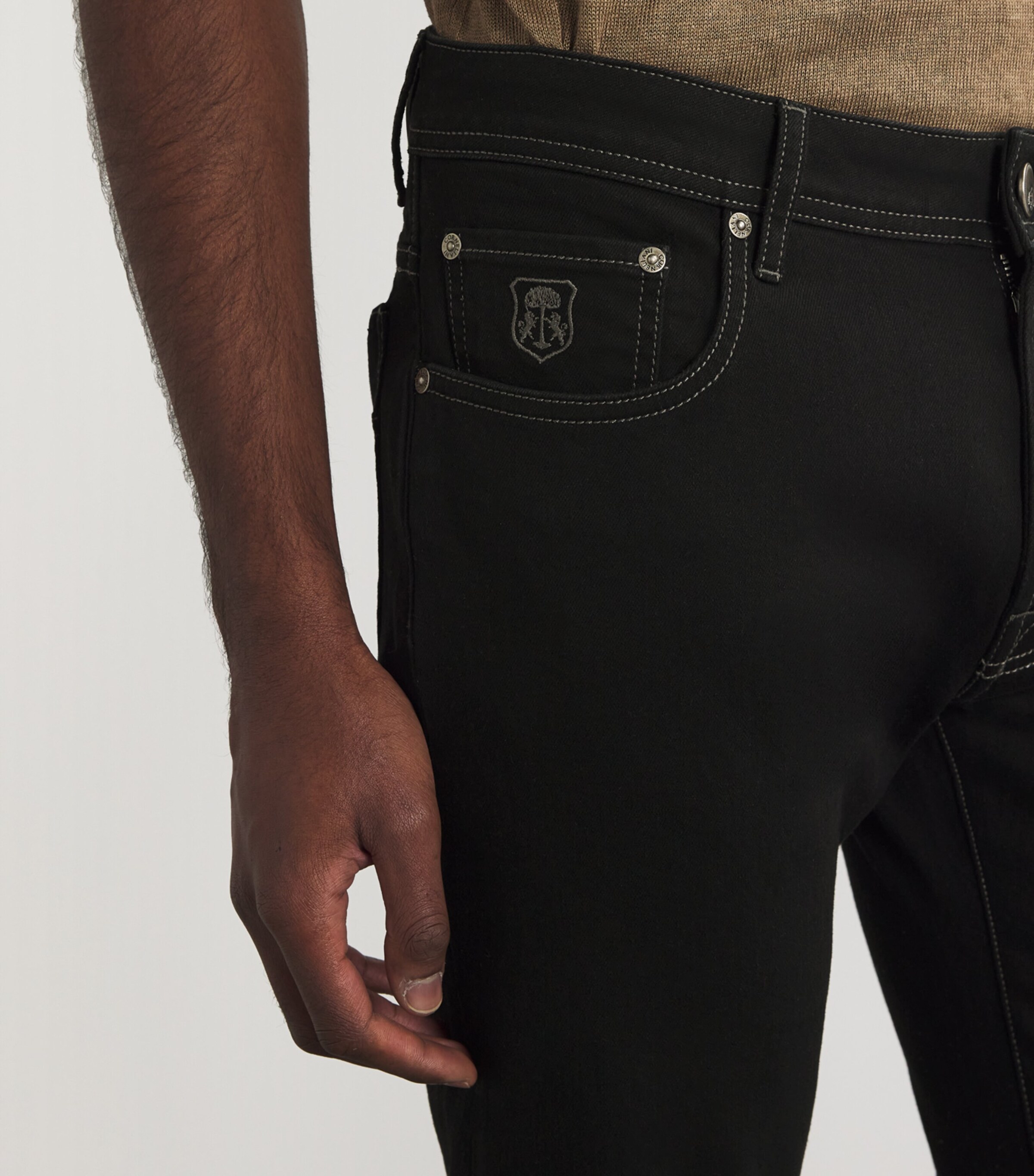 Corneliani Mens Embroidered-Logo Straight Jeans Black Image 6