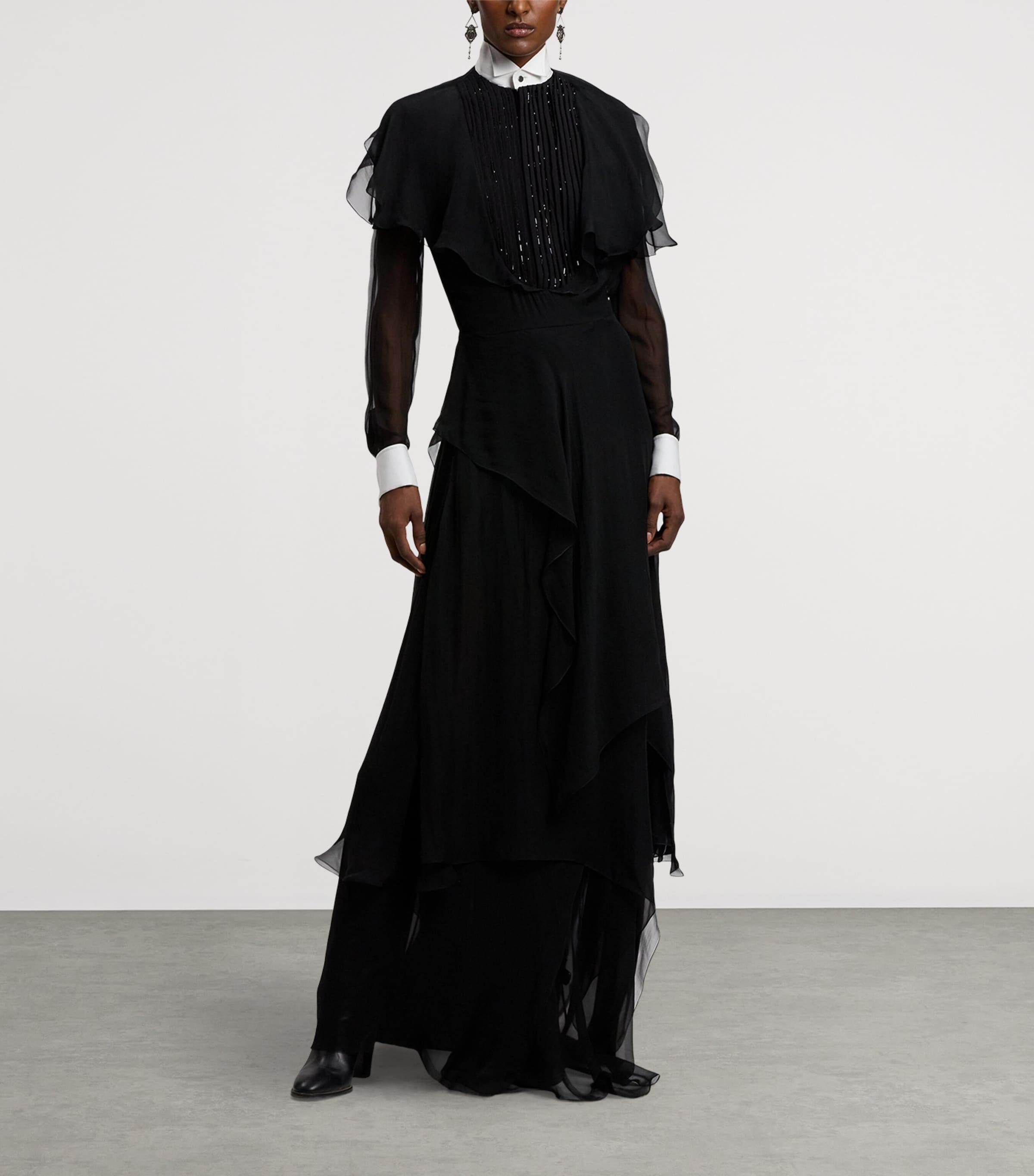 Silk Chiffon Emala Evening Dress BLACK Image 10