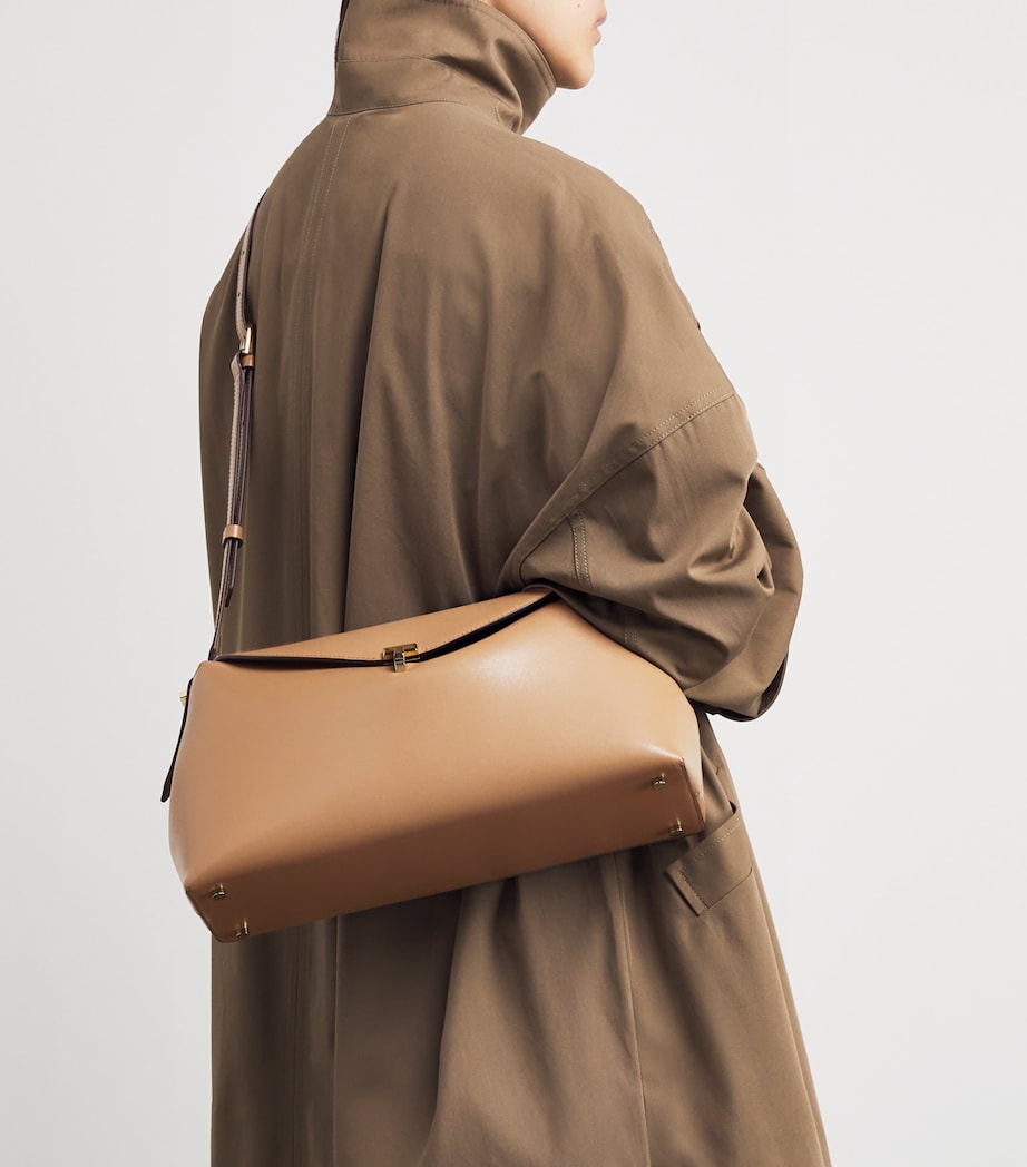 Toteme Large Leather T-Lock Top-Handle Bag Camel Image 2