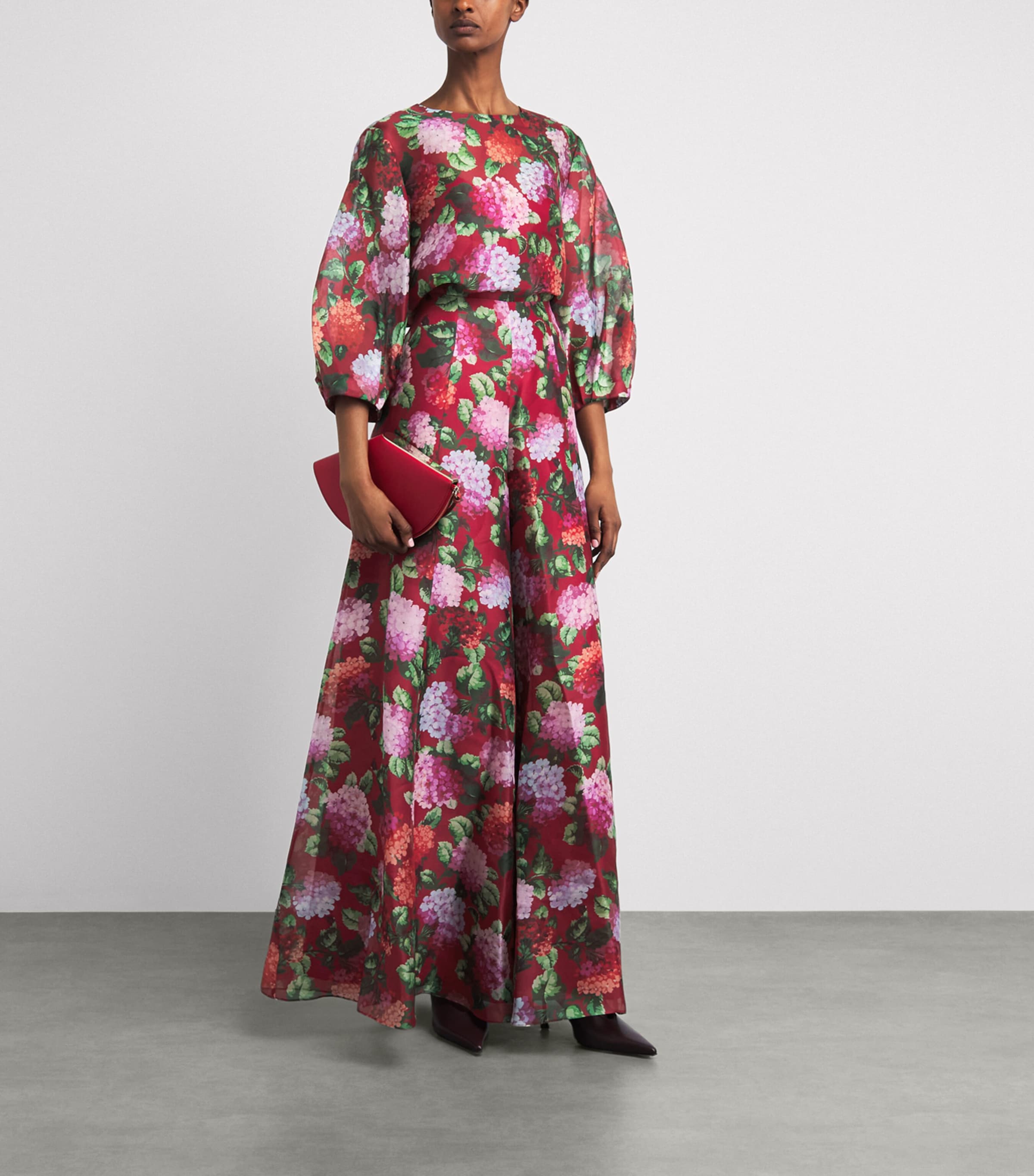 Carolina Herrera Womens Silk Floral Iris Trousers Cranberry/multi Image 2