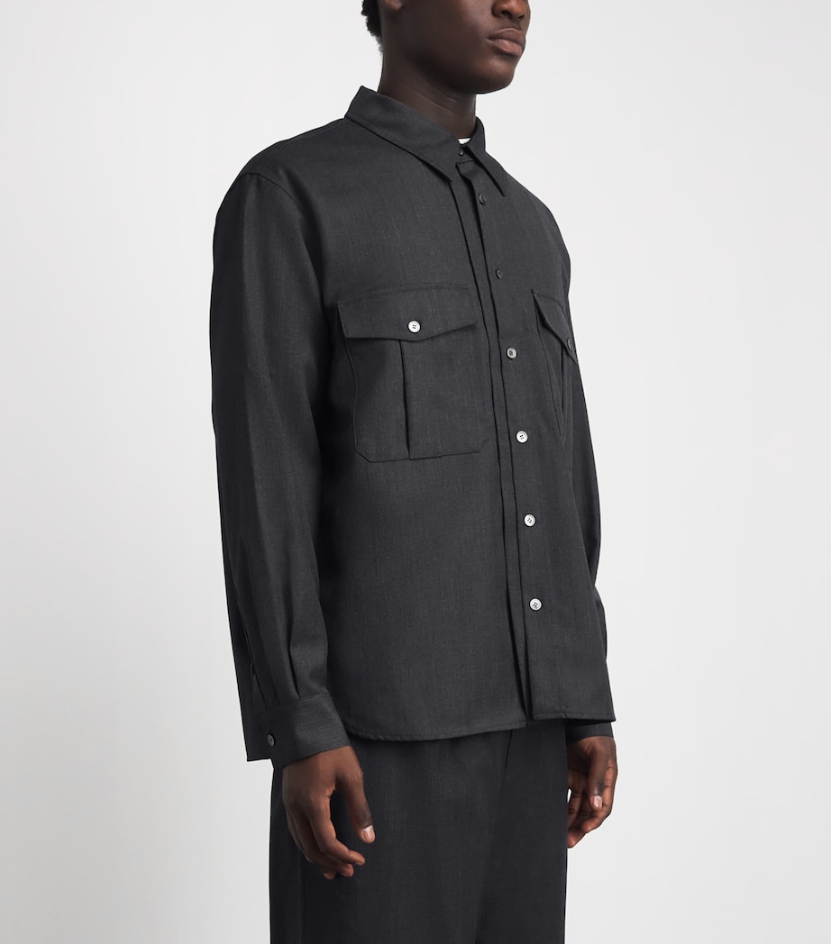 Le 17 Septembre Mens Wool-Blend Two-Pocket Overshirt Grey Image 4