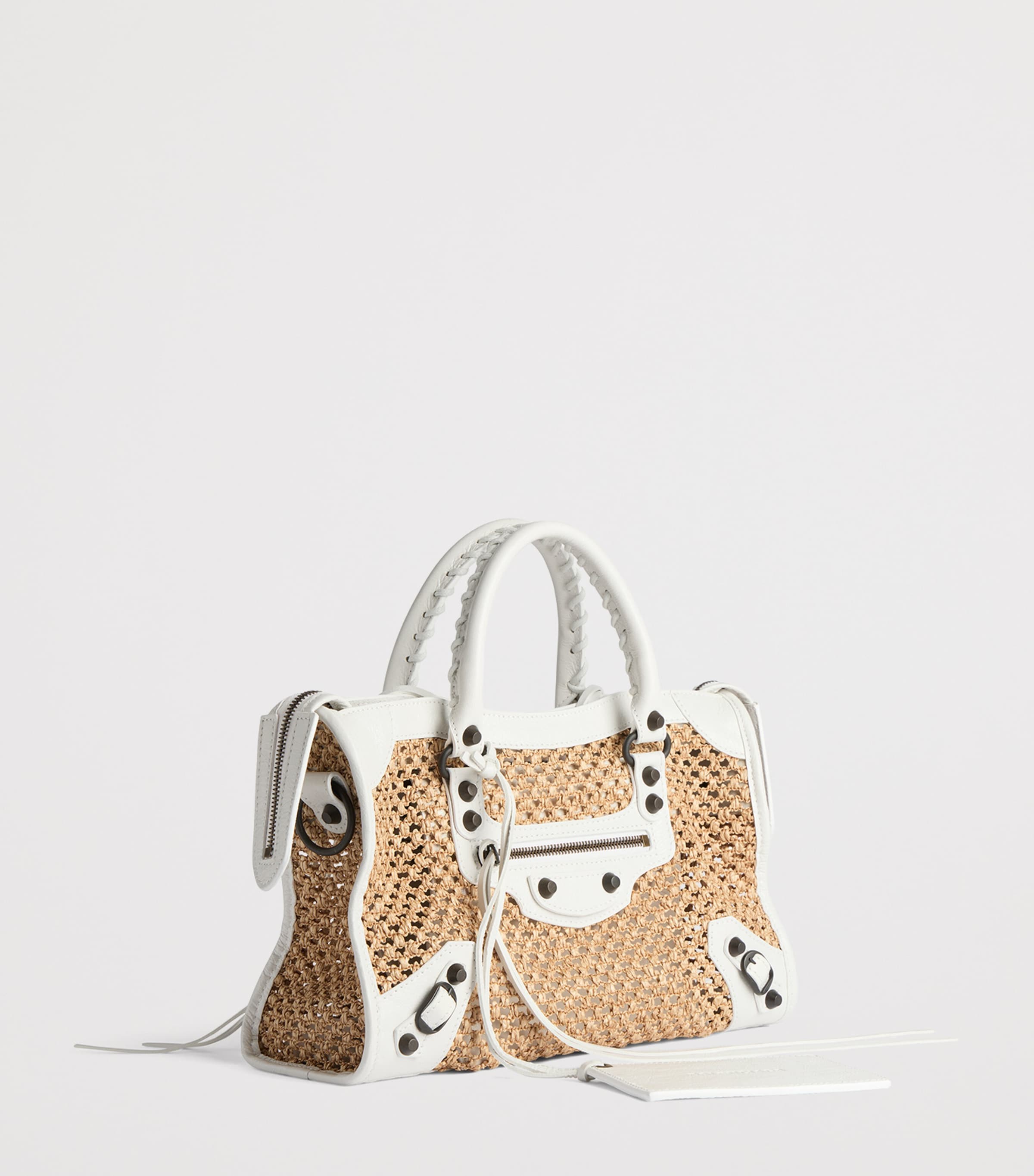 Balenciaga Small Raffia-Lambskin Le City Top-Handle Bag Image 7